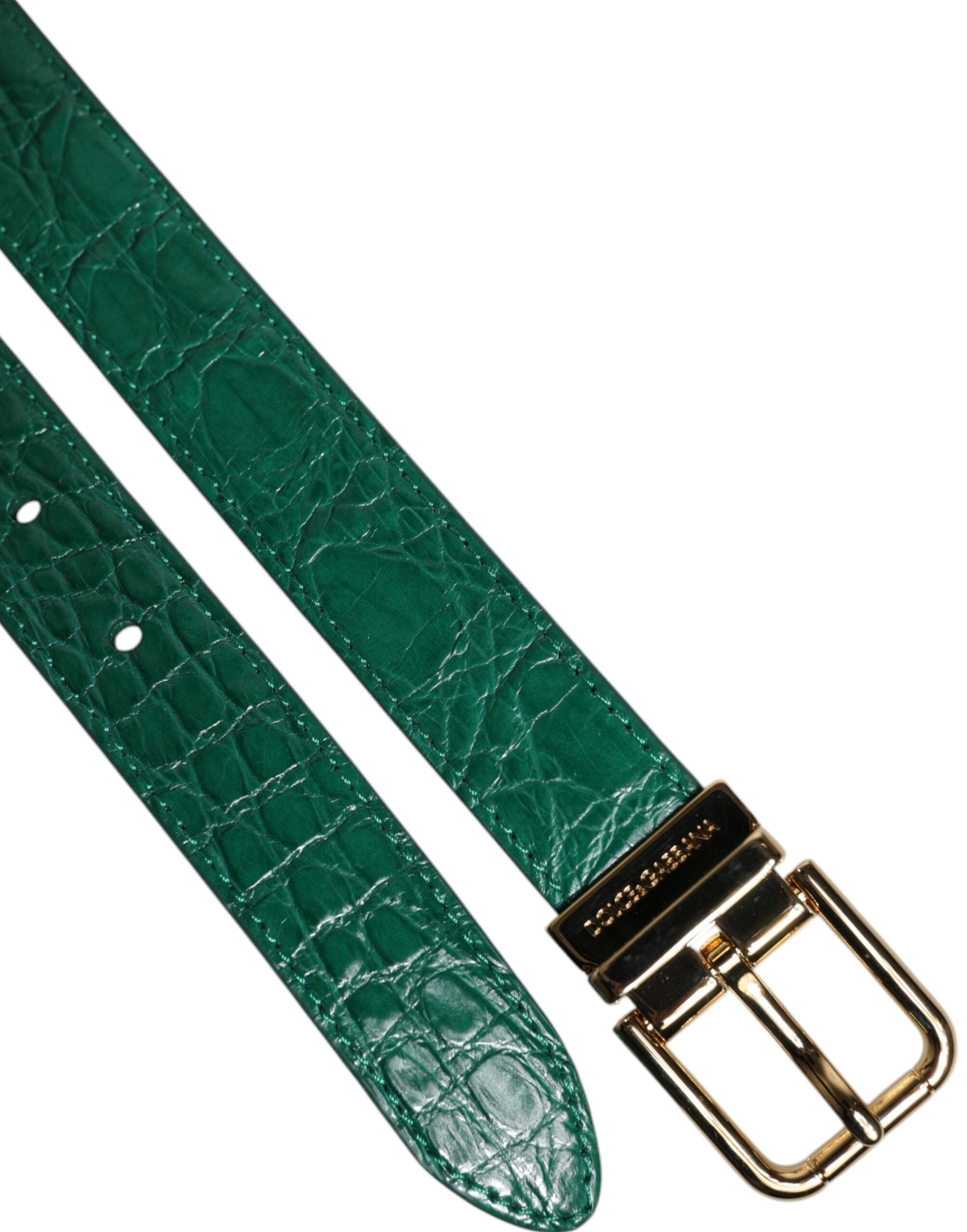 Dolce & Gabbana Green Leather Logo Metal Waist Buckle Women's Belt
