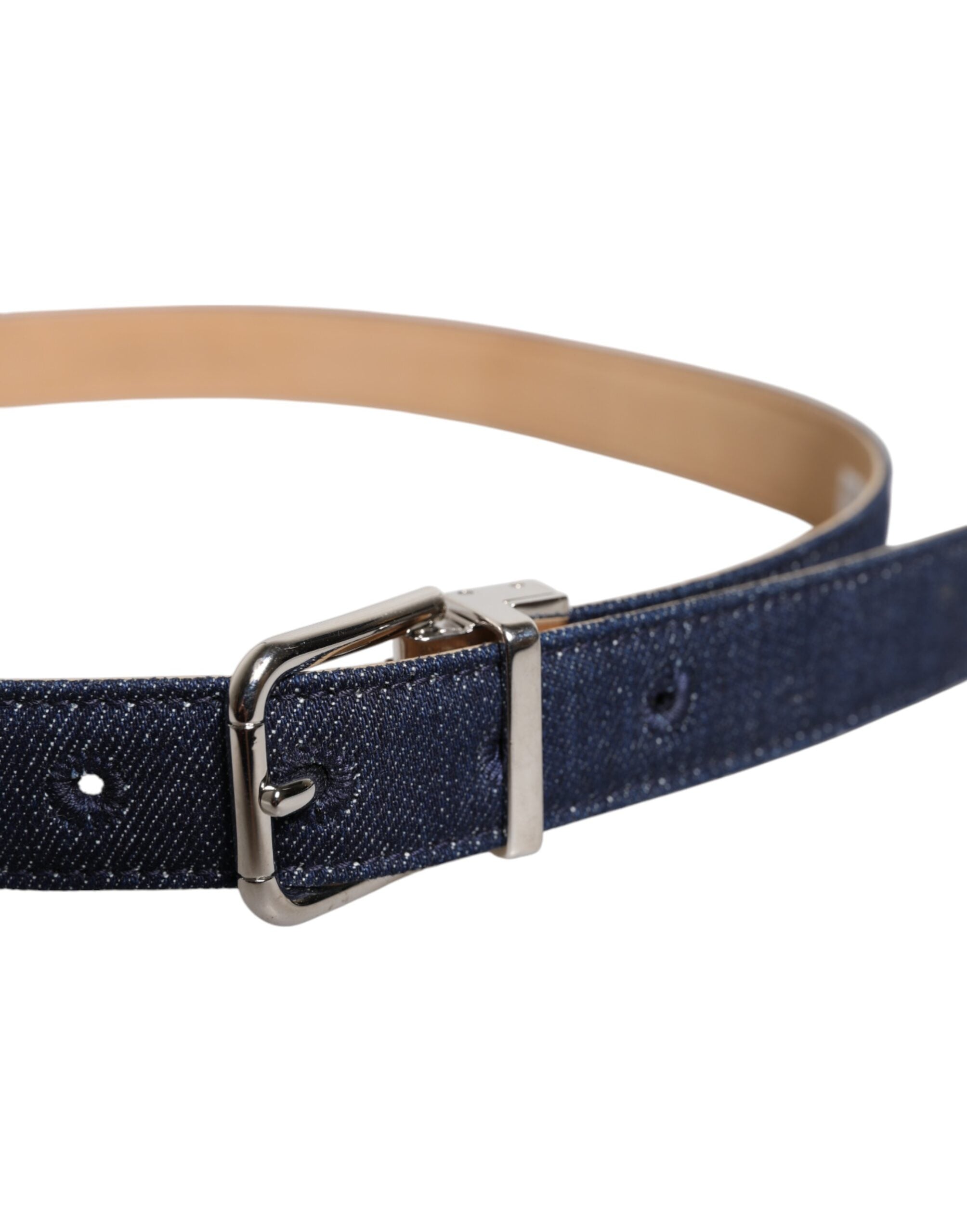 Dolce & Gabbana Blue Denim Silver Logo Metal Waist Buckle Women's Belt (Pre-Owned)
