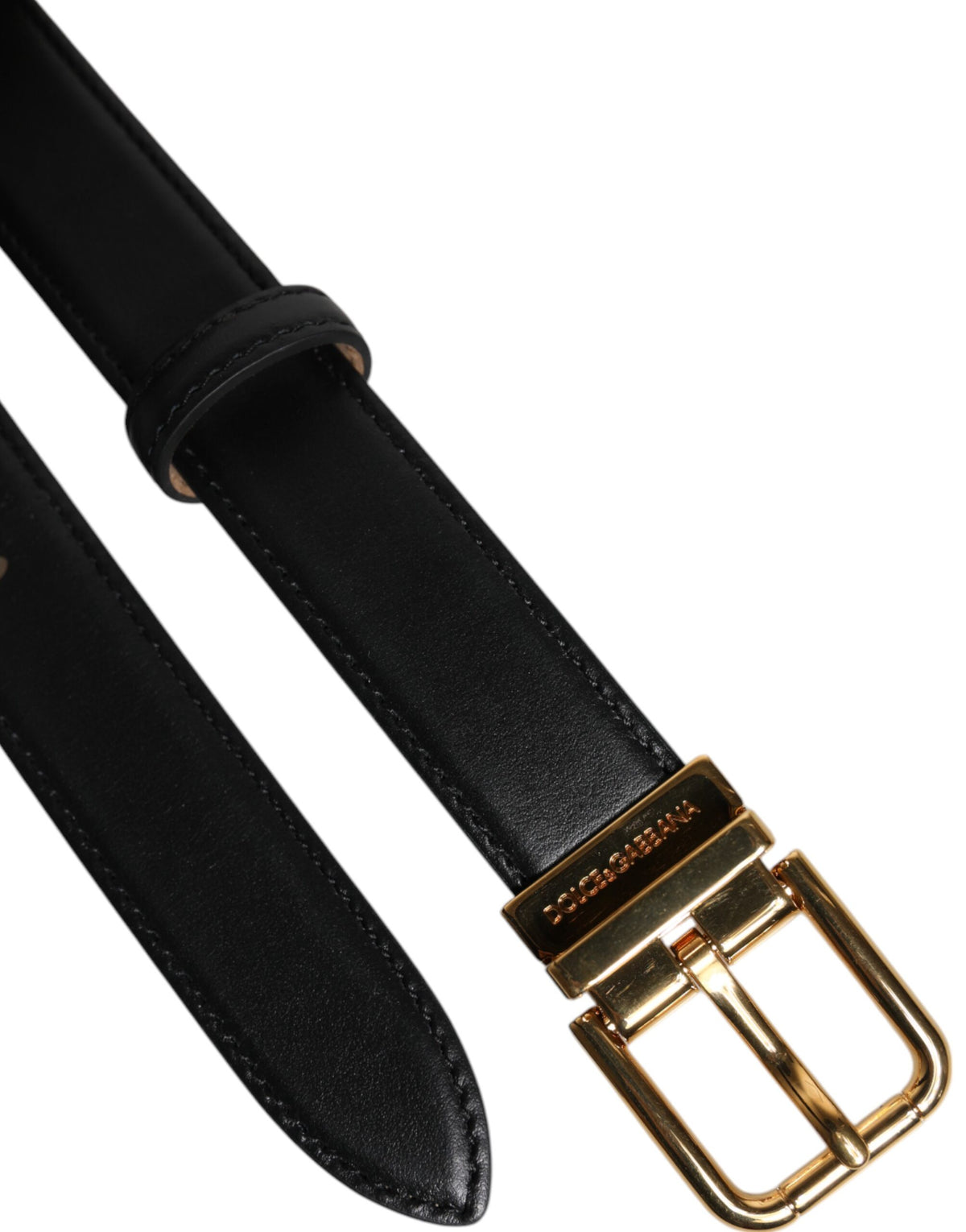 Dolce & Gabbana Black Leather Logo Metal Waist Buckle Women's Belt