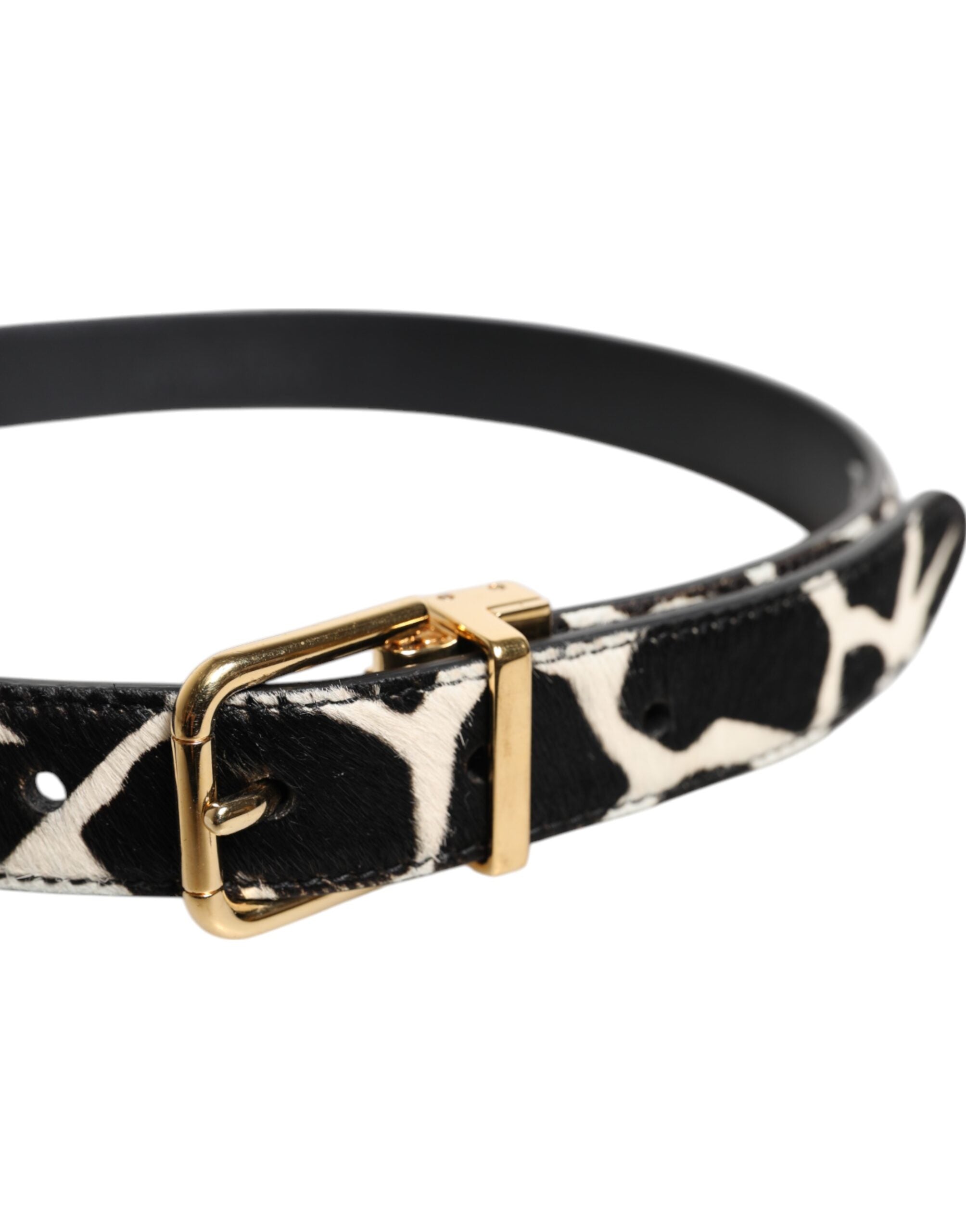 Dolce & Gabbana Brown White Pony Leather Metal Buckle Women's Belt (Pre-Owned)
