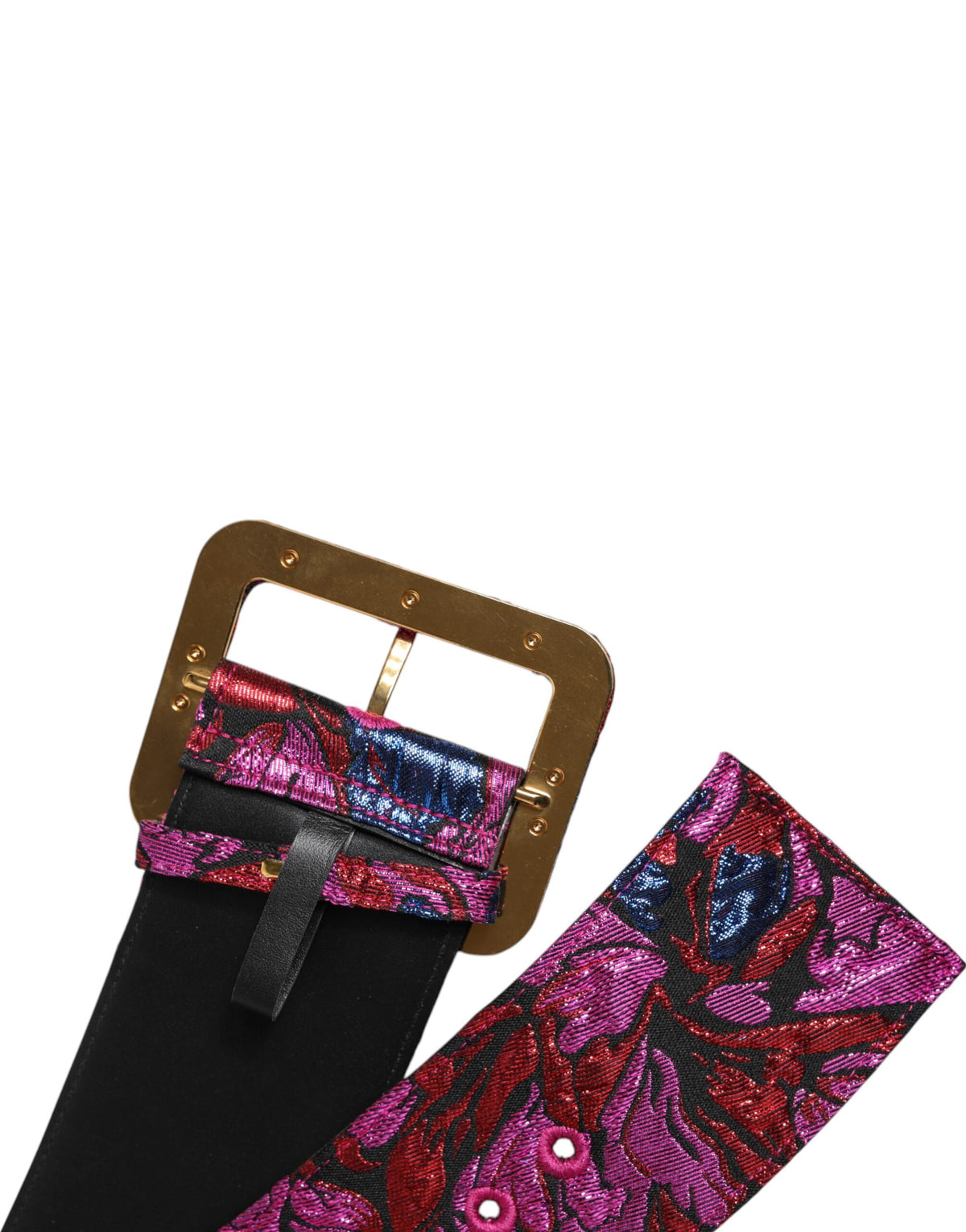Dolce & Gabbana Multicolor Floral Jacquard Lurex Wide Waist Buckle Women's Belt (Pre-Owned)