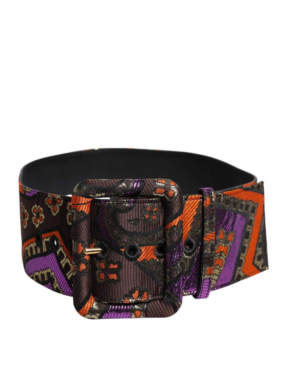 Dolce & Gabbana Multicolor Floral Jacquard Lurex Wide Waist Buckle Women's Belt (Pre-Owned)