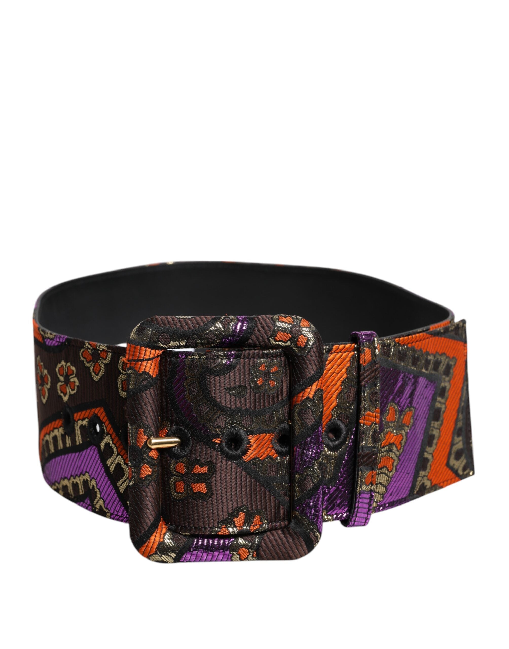 Dolce & Gabbana Multicolor Floral Jacquard Lurex Wide Waist Buckle Women's Belt (Pre-Owned)