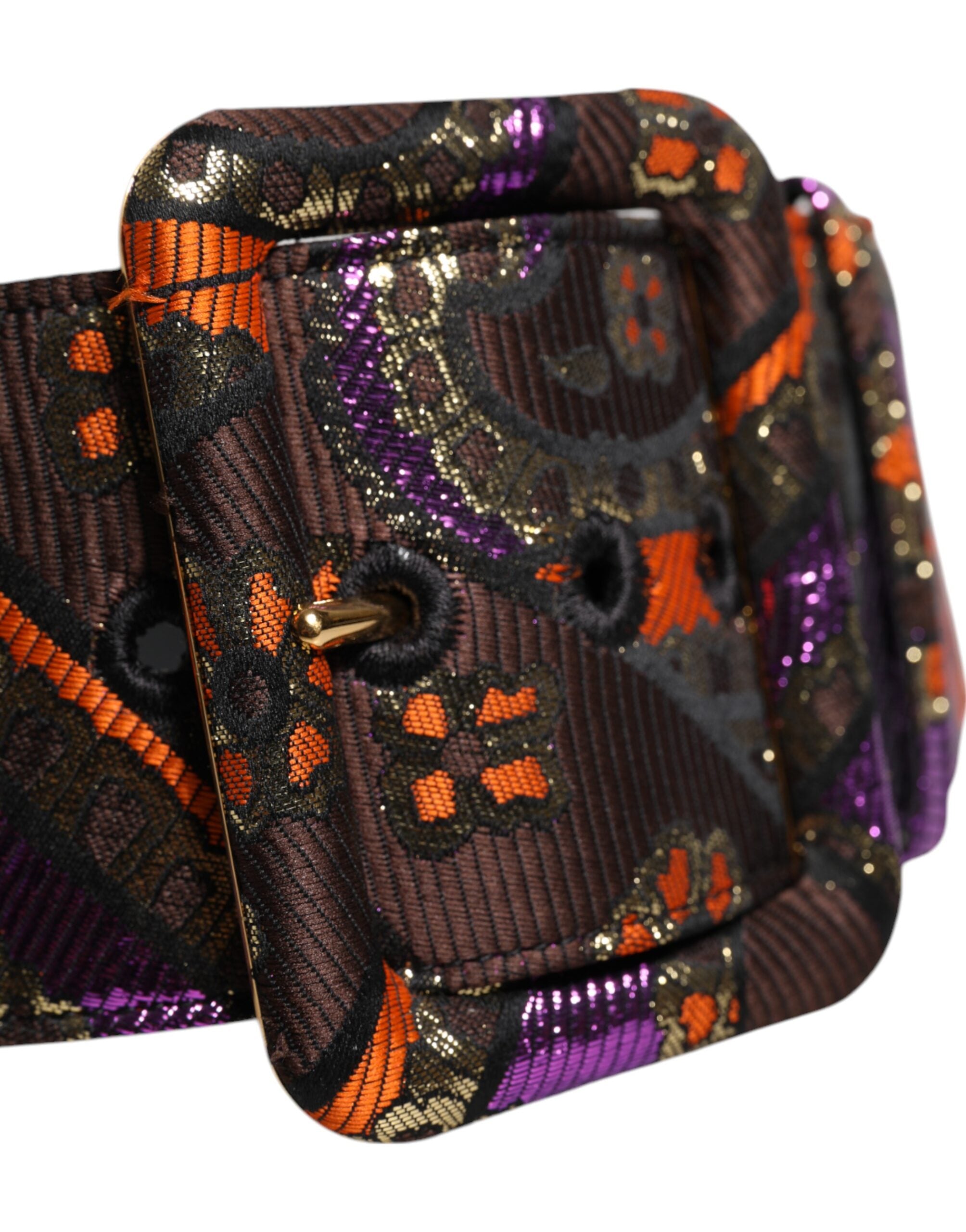 Dolce & Gabbana Multicolor Floral Jacquard Lurex Wide Waist Buckle Women's Belt (Pre-Owned)
