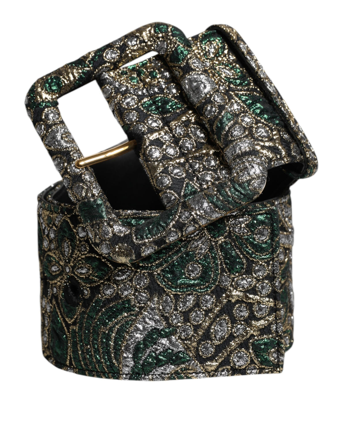 Dolce & Gabbana Multicolor Floral Jacquard Lurex Wide Waist Buckle Women's Belt (Pre-Owned)