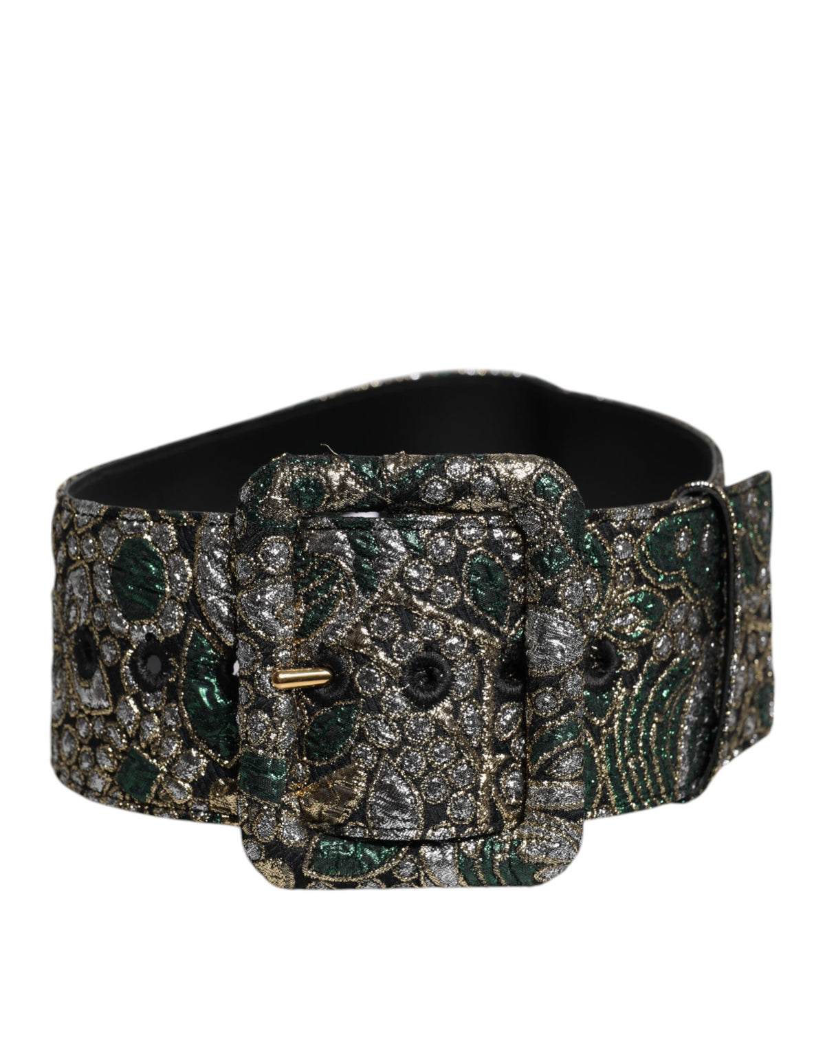 Dolce & Gabbana Multicolor Floral Jacquard Lurex Wide Waist Buckle Women's Belt (Pre-Owned)