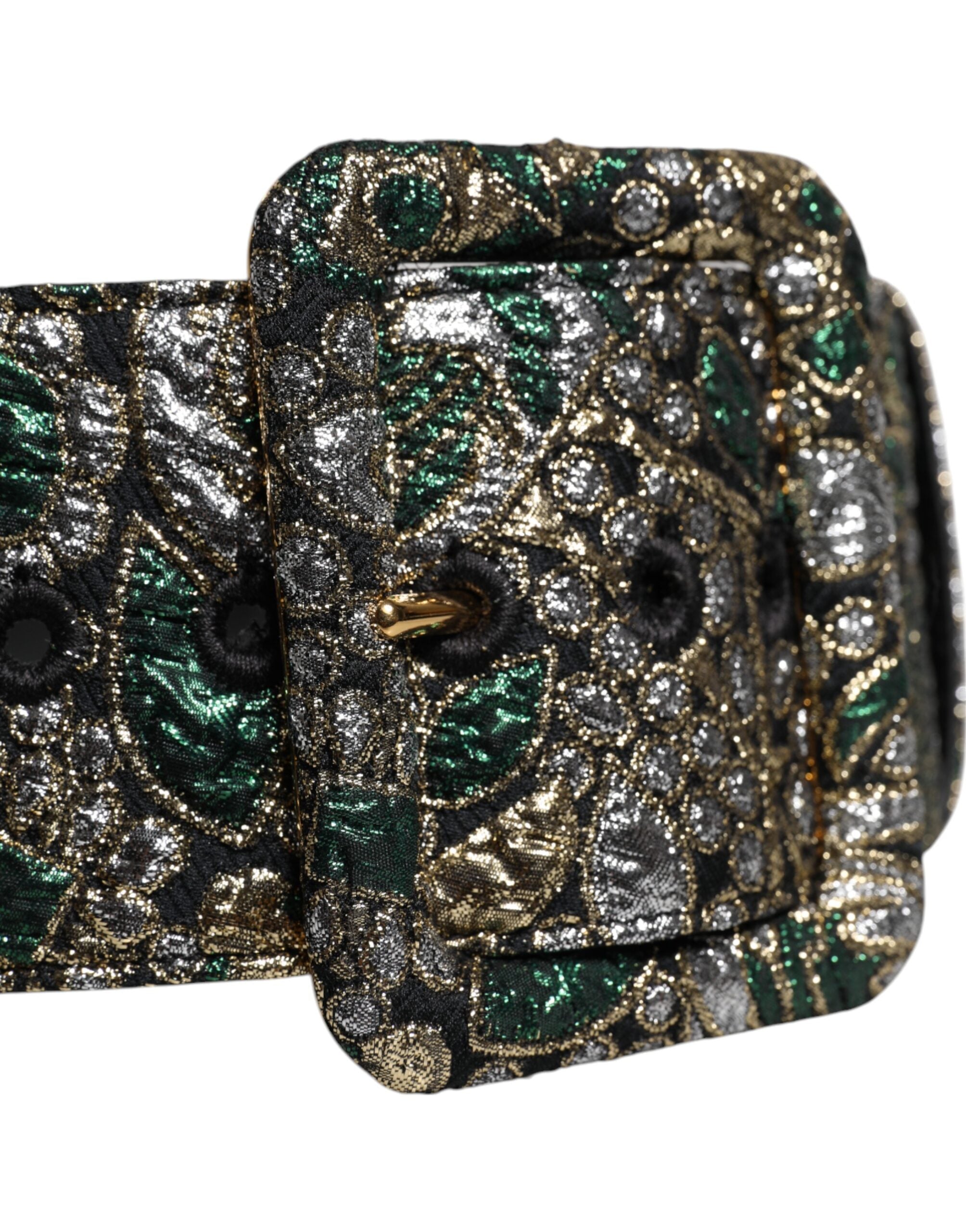 Dolce & Gabbana Multicolor Floral Jacquard Lurex Wide Waist Buckle Women's Belt (Pre-Owned)