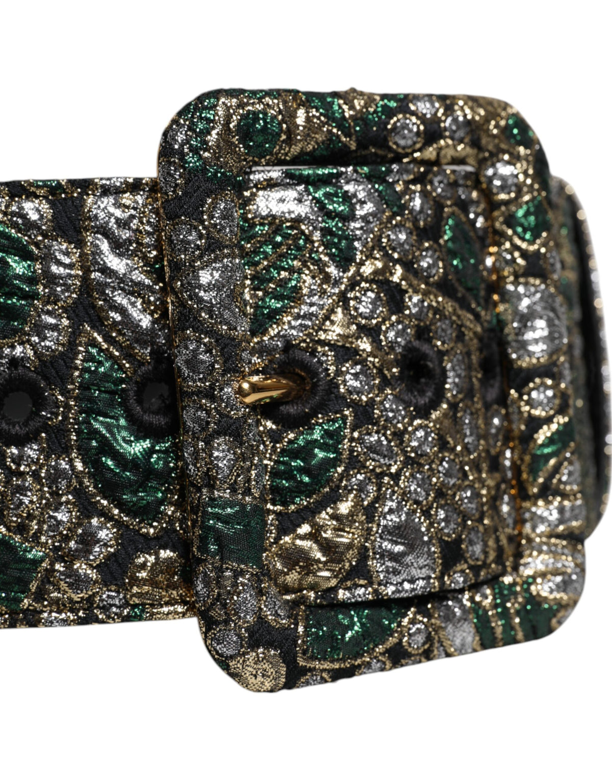 Dolce & Gabbana Multicolor Floral Jacquard Lurex Wide Waist Buckle Women's Belt (Pre-Owned)