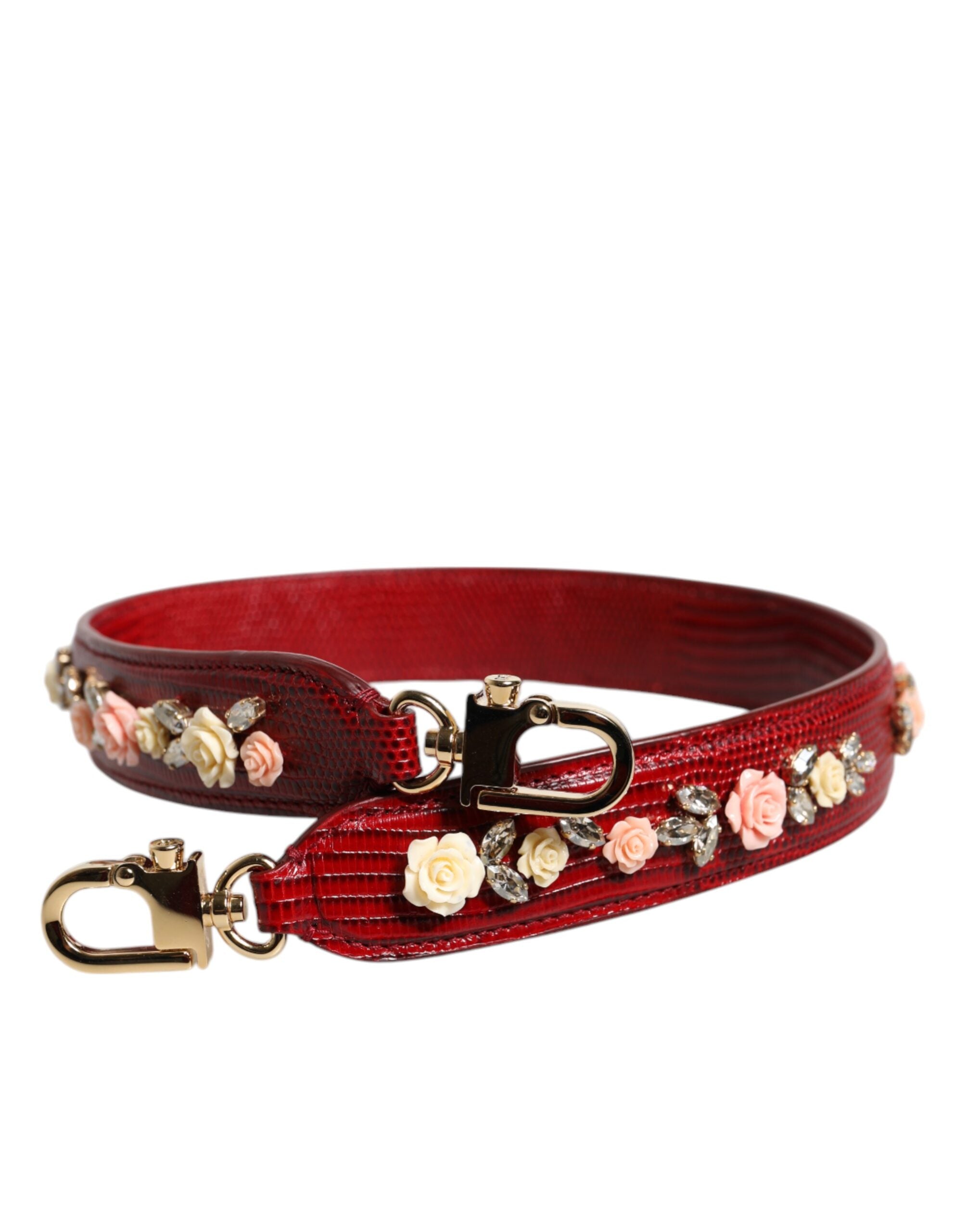 Dolce & Gabbana Red Leather Floral Embellish Bag Shoulder Women's Strap