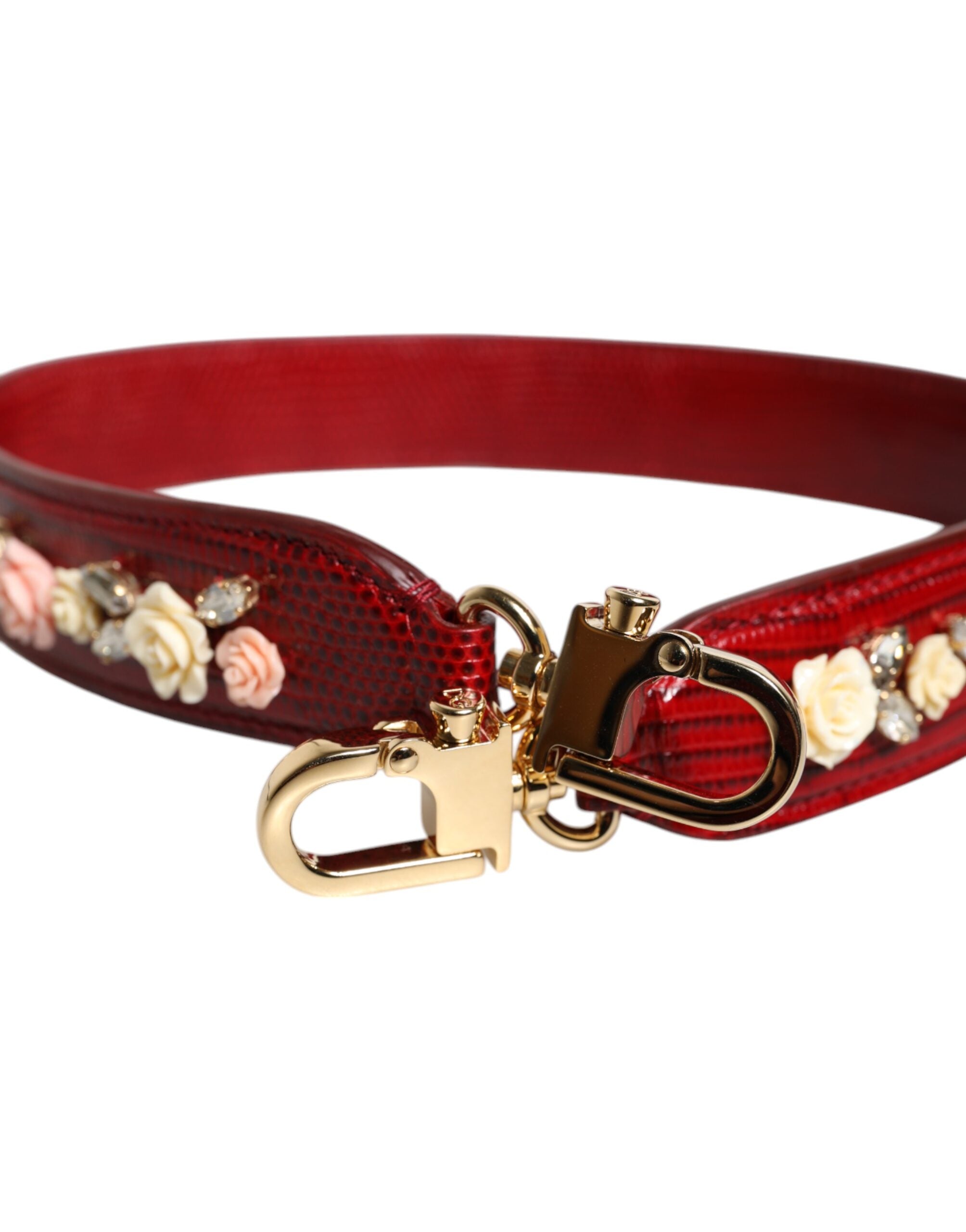 Dolce & Gabbana Red Leather Floral Embellish Bag Shoulder Women's Strap