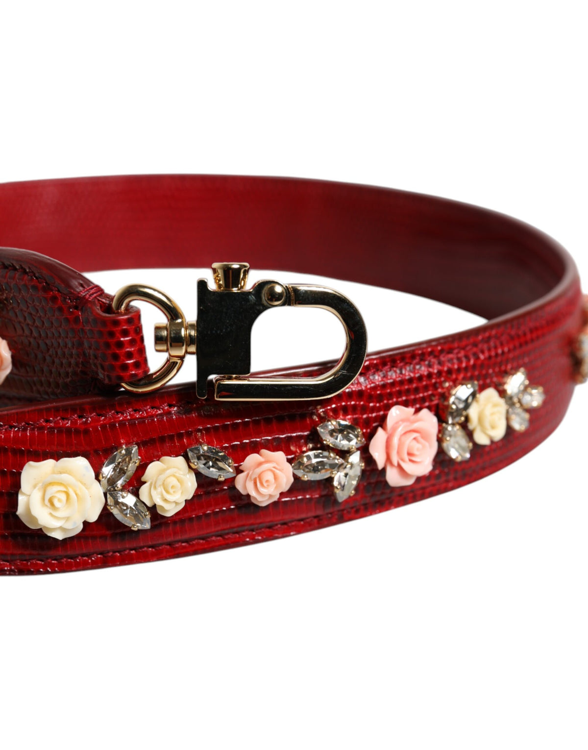 Dolce & Gabbana Red Leather Floral Embellish Bag Shoulder Women's Strap
