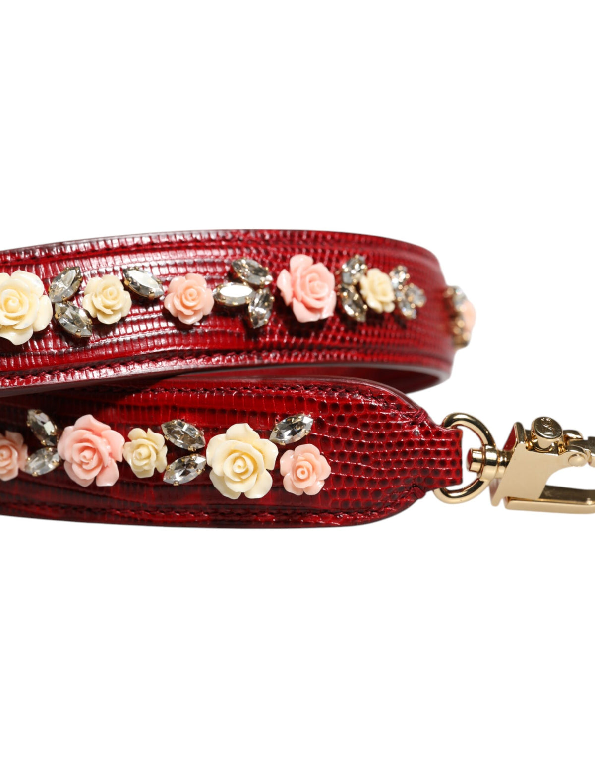 Dolce & Gabbana Red Leather Floral Embellish Bag Shoulder Women's Strap