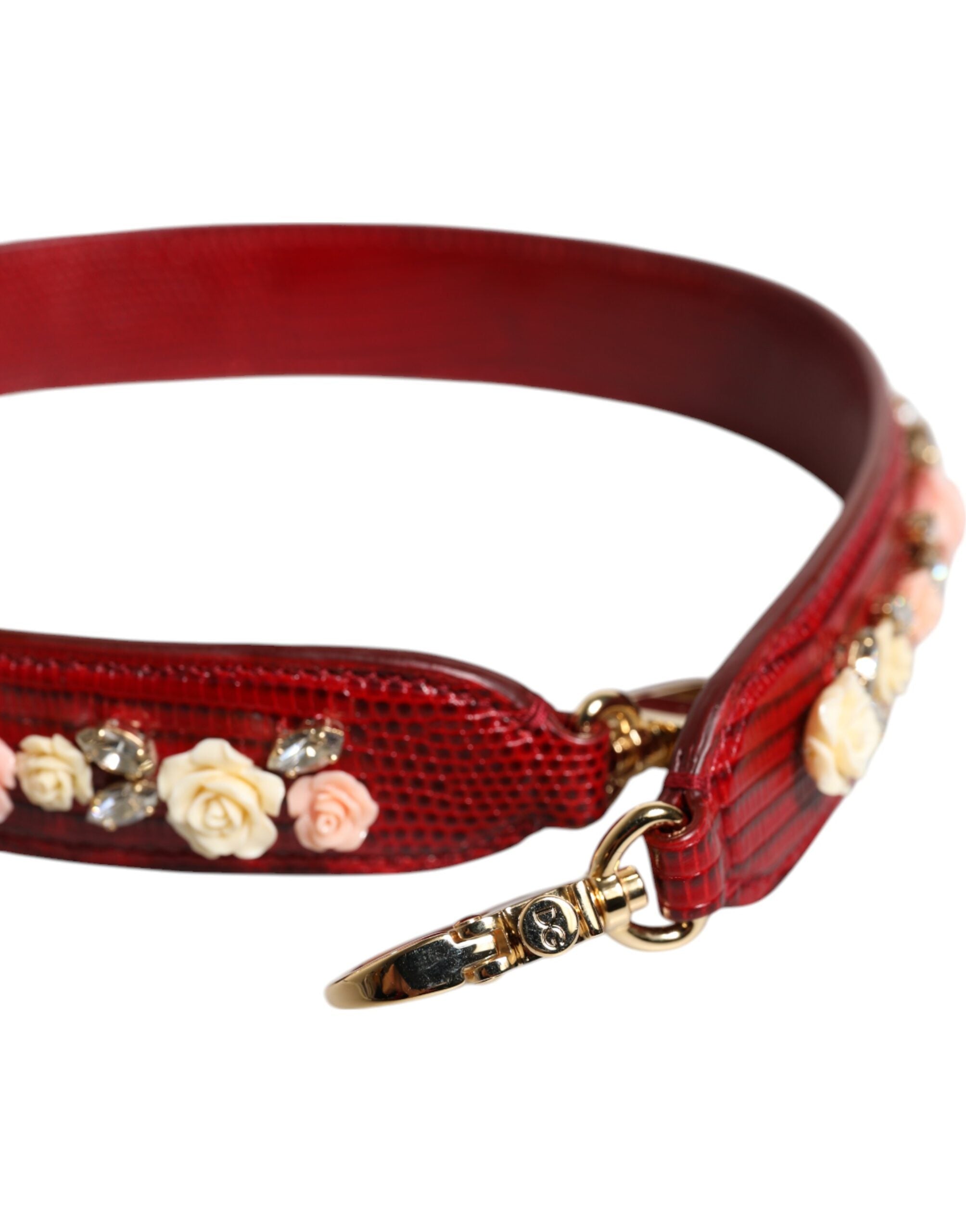 Dolce & Gabbana Red Leather Floral Embellish Bag Shoulder Women's Strap