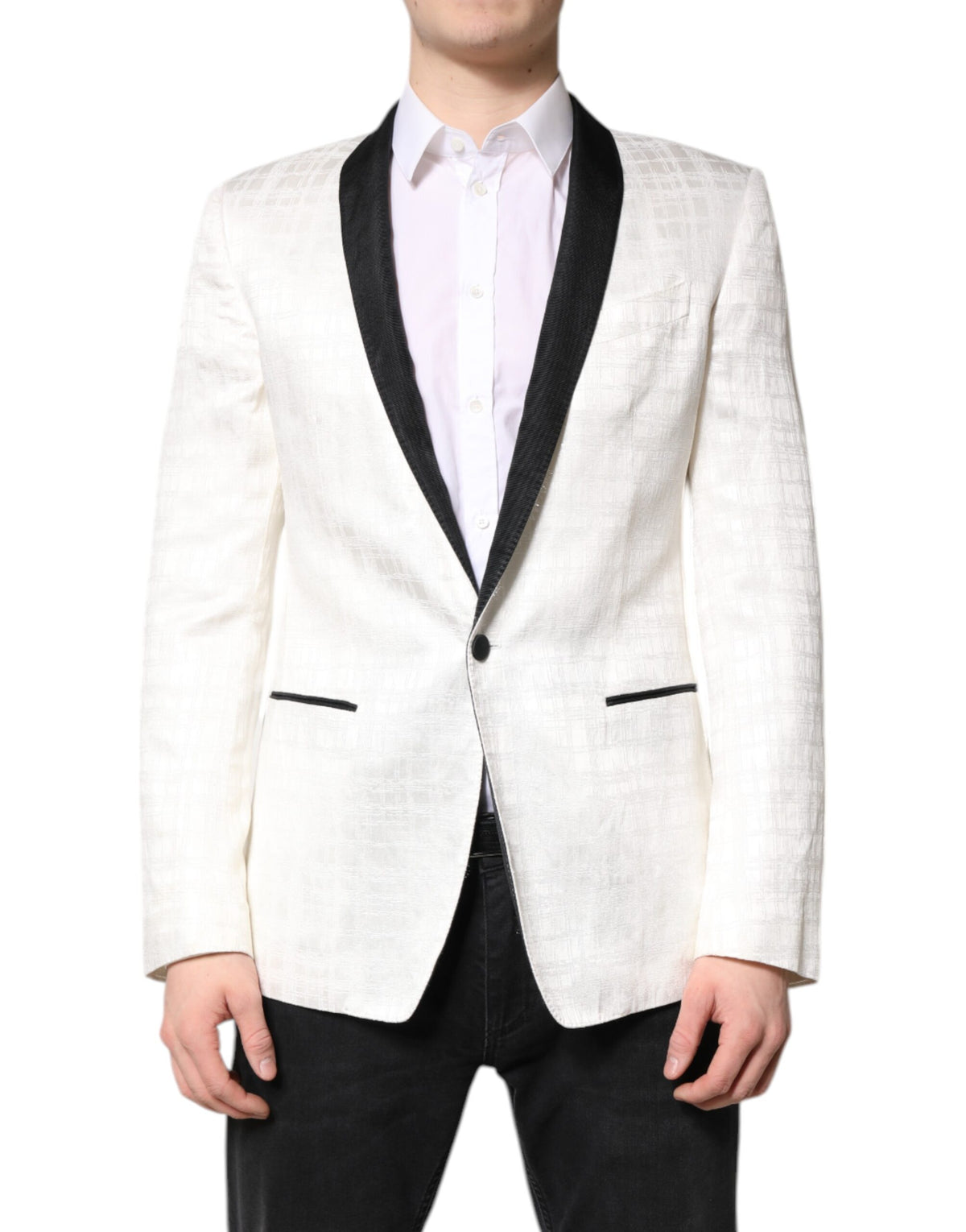 Dolce & Gabbana White Black Single Breasted Coat Blazer Men's Suit (Pre-Owned)