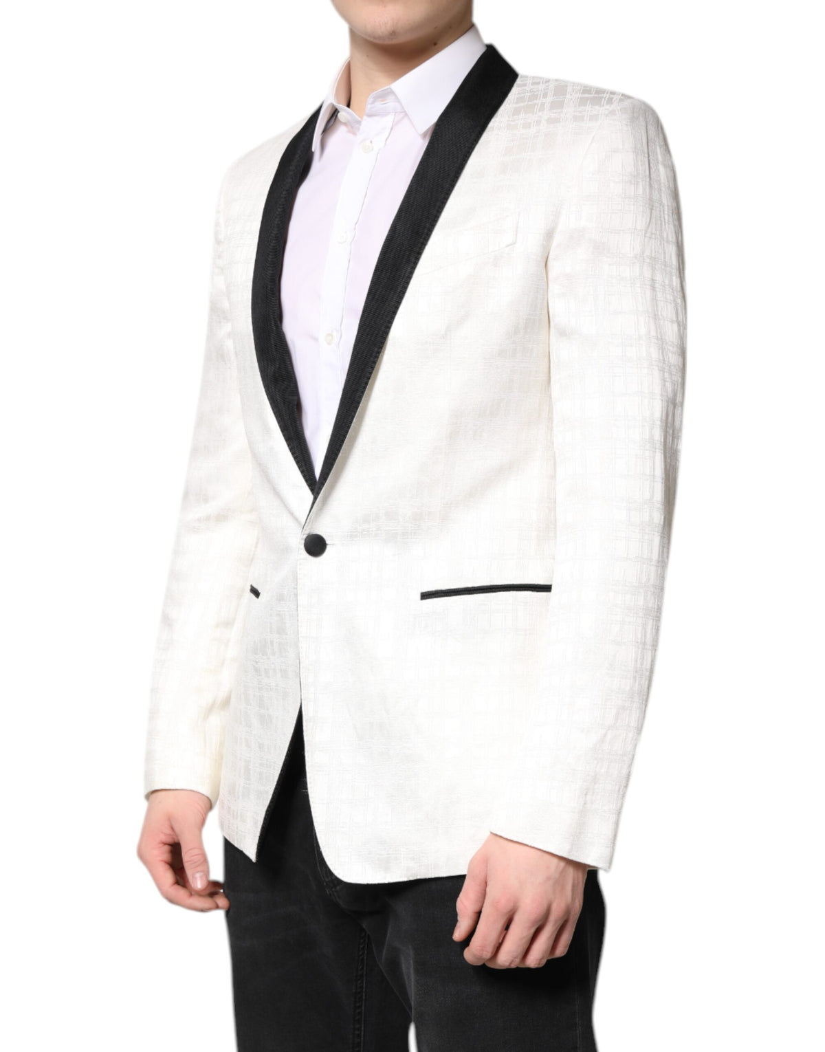 Dolce & Gabbana White Black Single Breasted Coat Blazer Men's Suit (Pre-Owned)