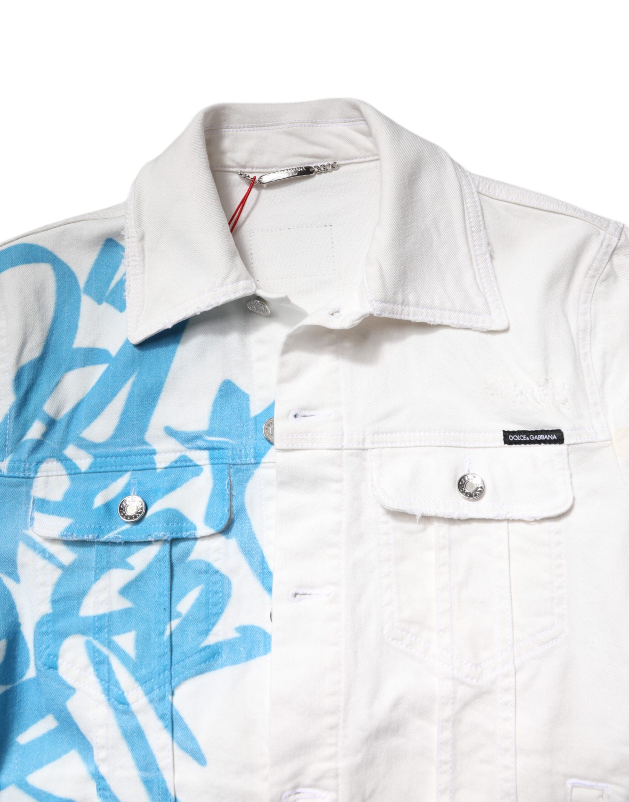 Dolce & Gabbana White Graffiti Cotton Stretch Denim Men's Jacket (Pre-Owned)