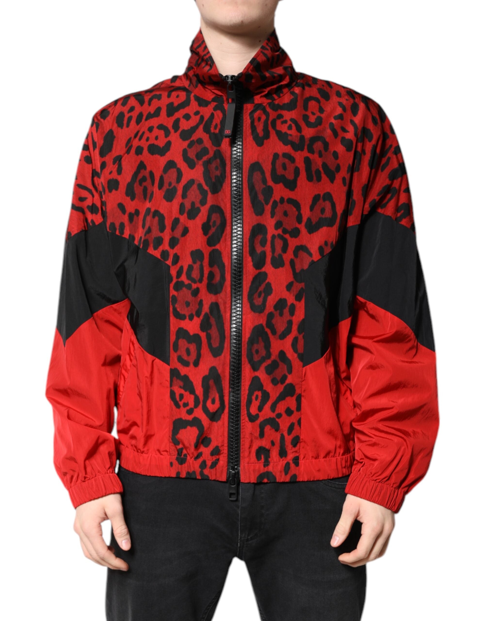 Dolce & Gabbana Red Leopard Nylon Bomber Full Zip Men's Jacket