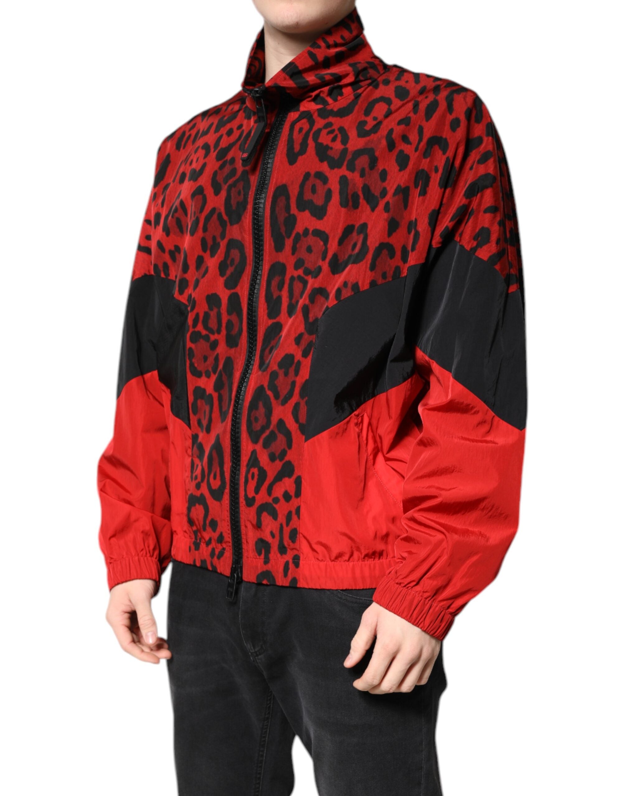 Dolce & Gabbana Red Leopard Nylon Bomber Full Zip Men's Jacket