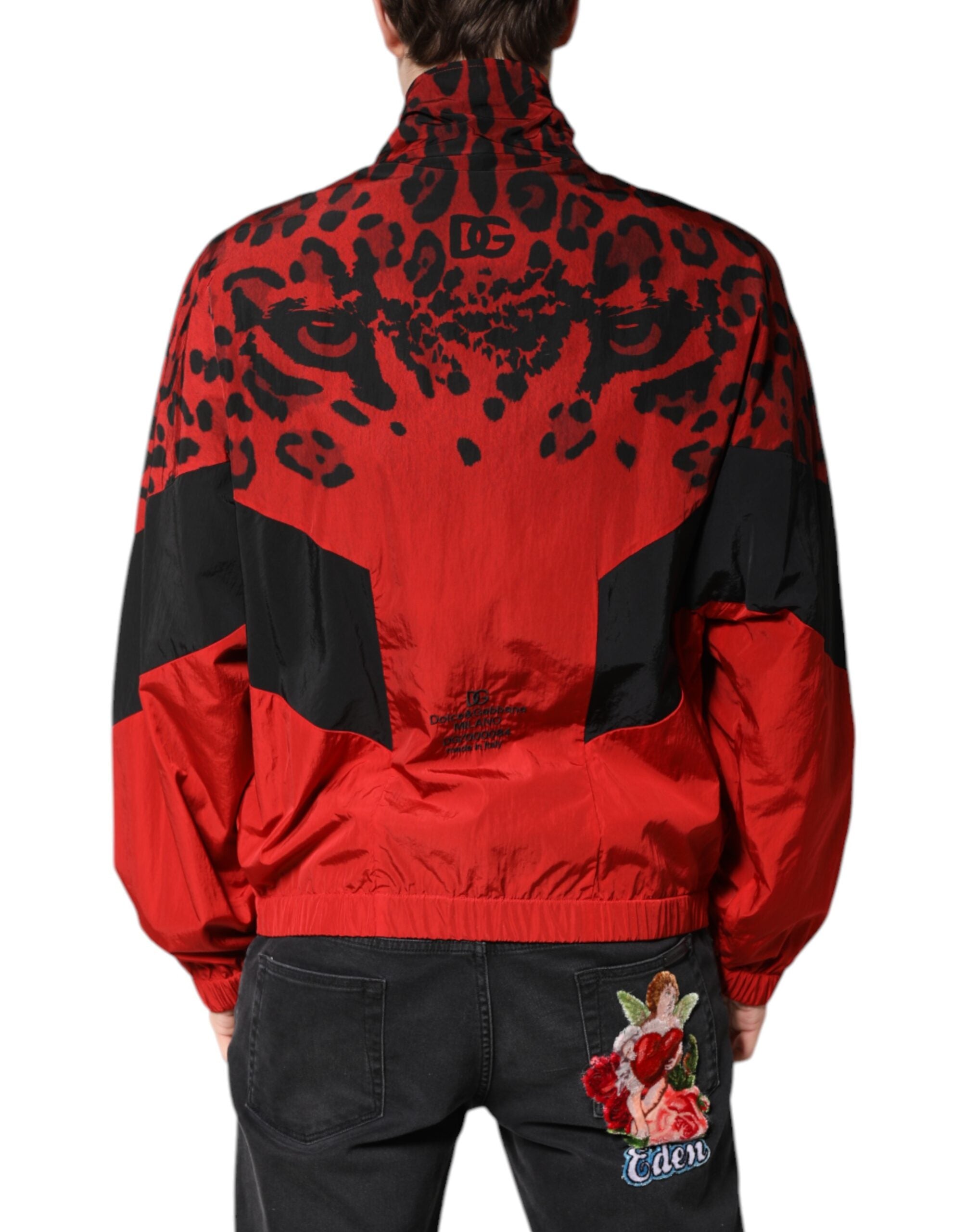 Dolce & Gabbana Red Leopard Nylon Bomber Full Zip Men's Jacket