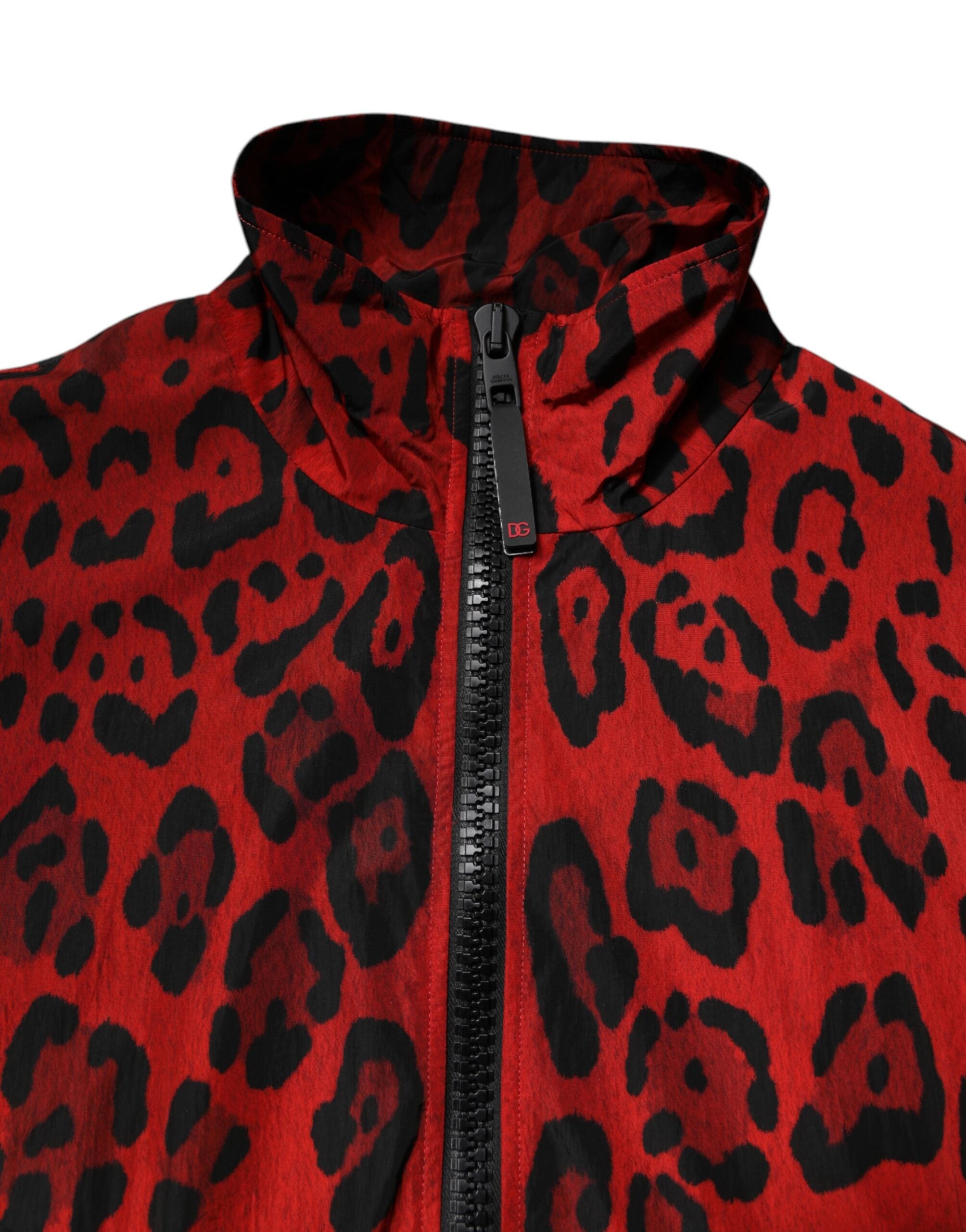 Dolce & Gabbana Red Leopard Nylon Bomber Full Zip Men's Jacket