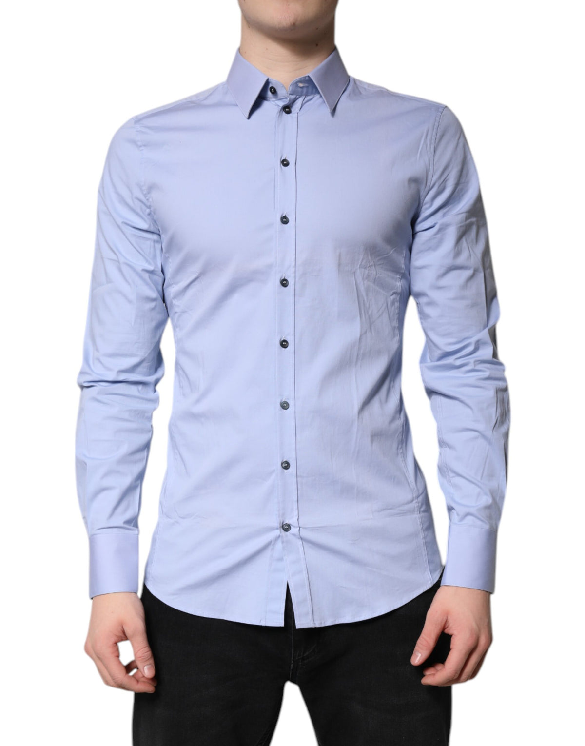 Dolce & Gabbana Light Blue Cotton SICILIA Dress Formal Men's Shirt (Pre-Owned)