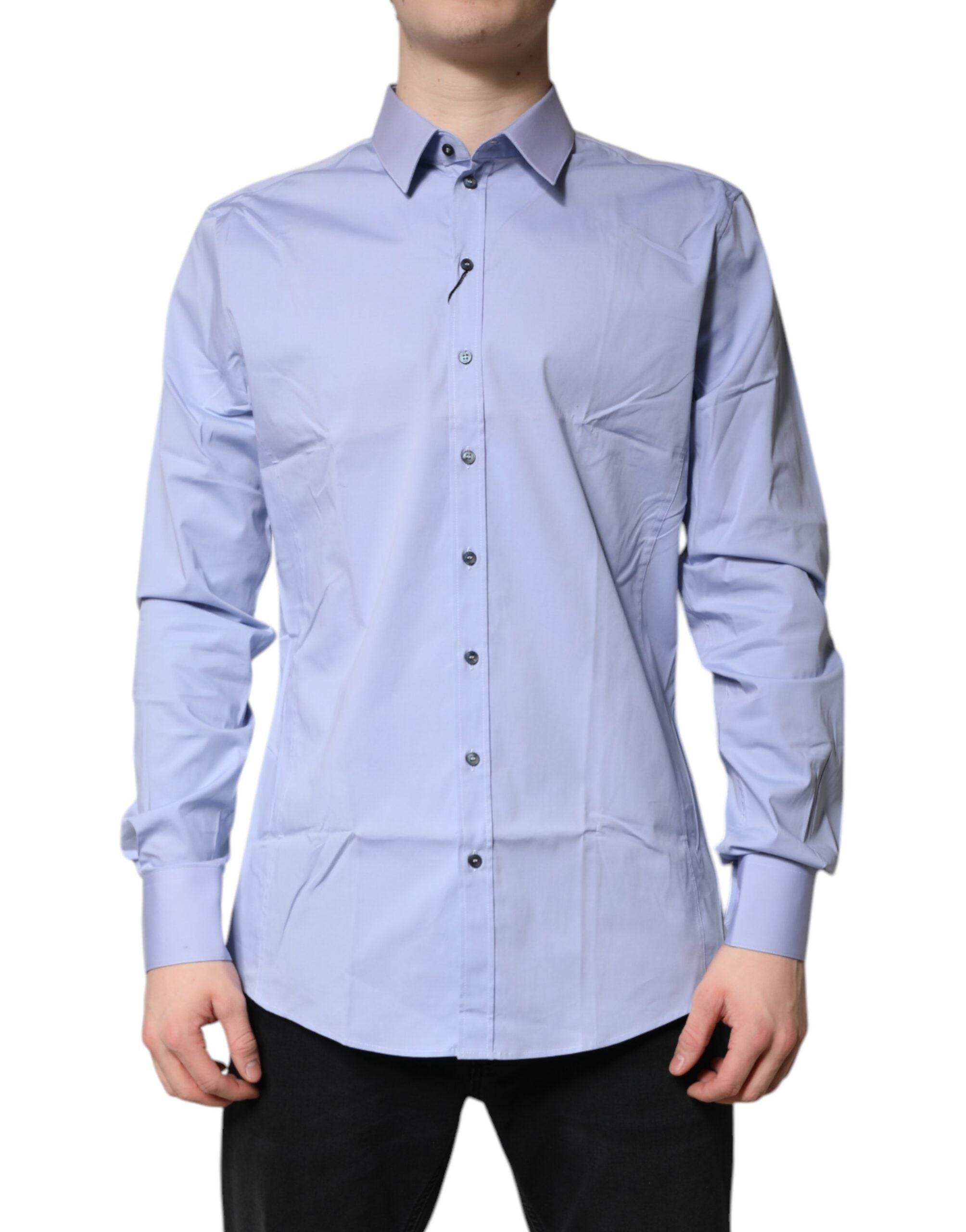 Dolce & Gabbana Light Blue Cotton SICILIA Dress Formal Men's Shirt (Pre-Owned)