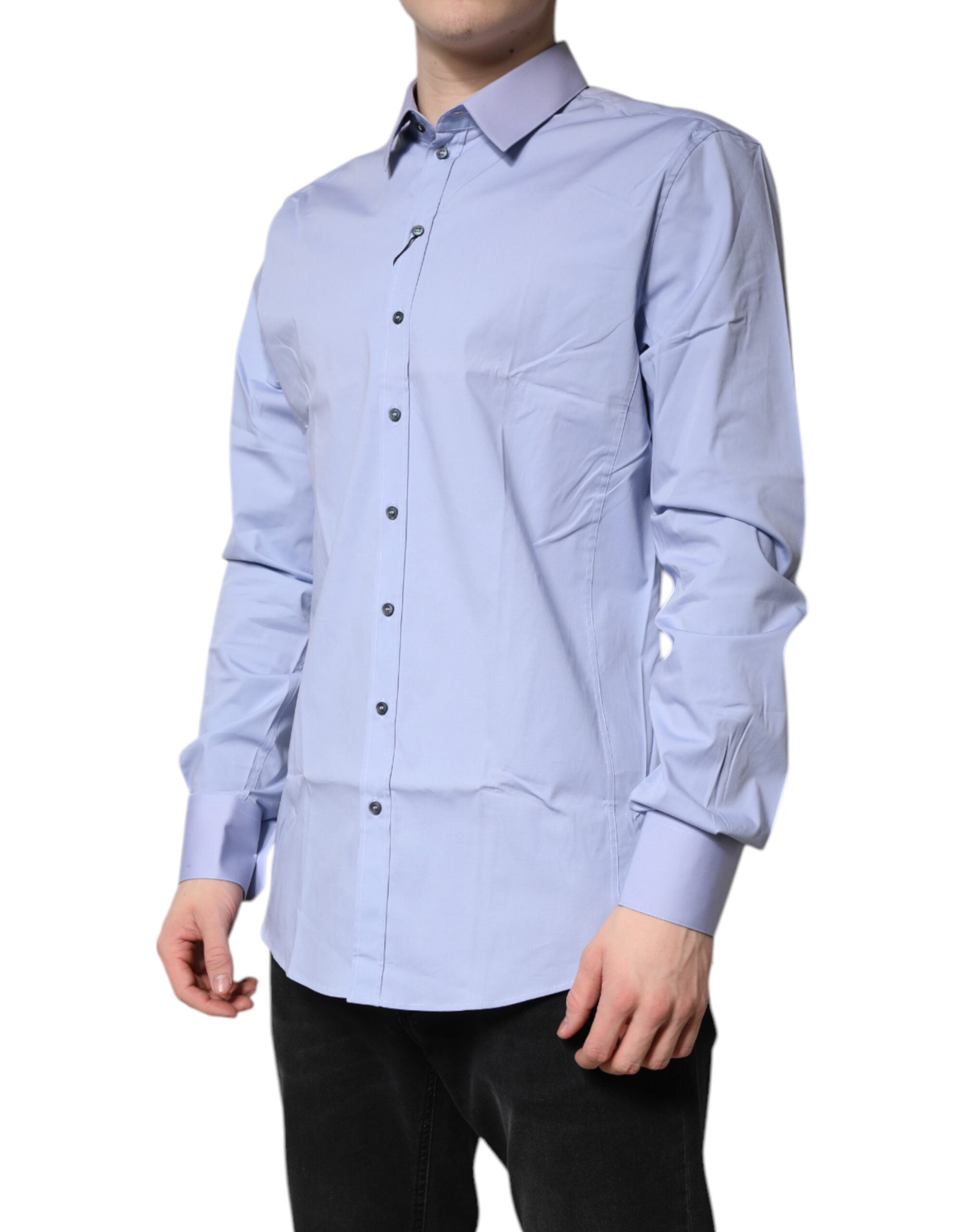 Dolce & Gabbana Light Blue Cotton SICILIA Dress Formal Men's Shirt (Pre-Owned)