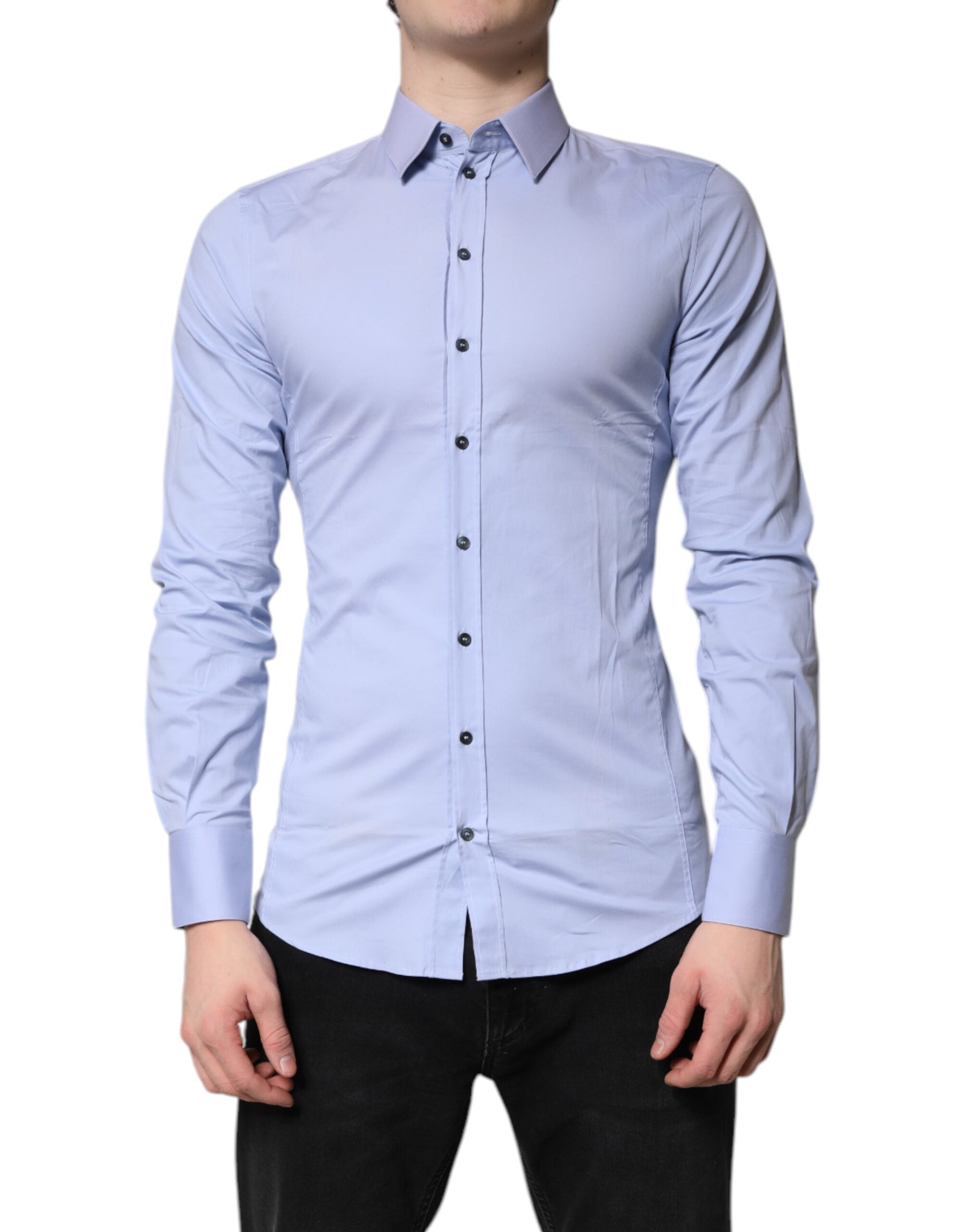 Dolce & Gabbana Light Blue Cotton SICILIA Dress Formal Men's Shirt (Pre-Owned)