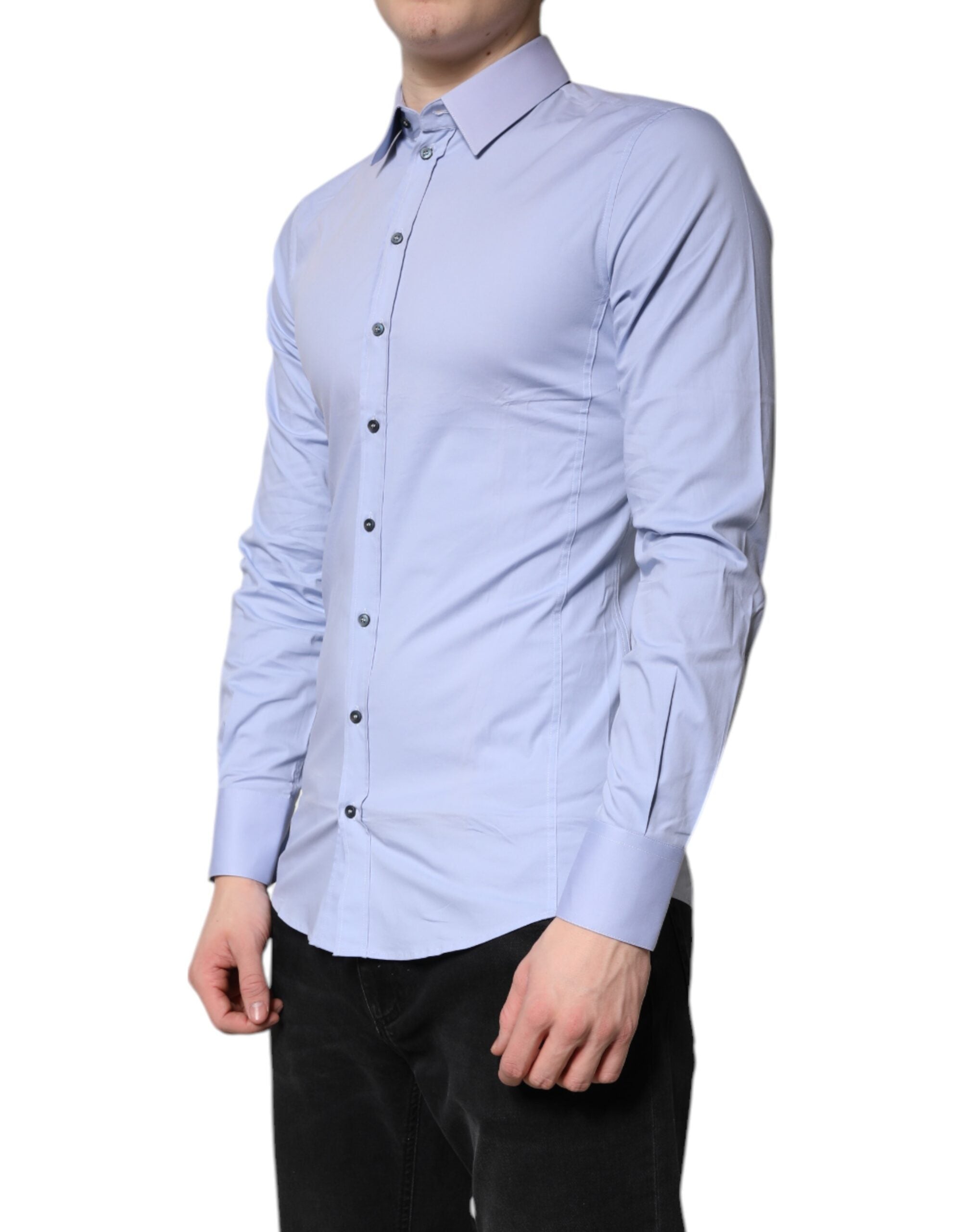 Dolce & Gabbana Light Blue Cotton SICILIA Dress Formal Men's Shirt (Pre-Owned)