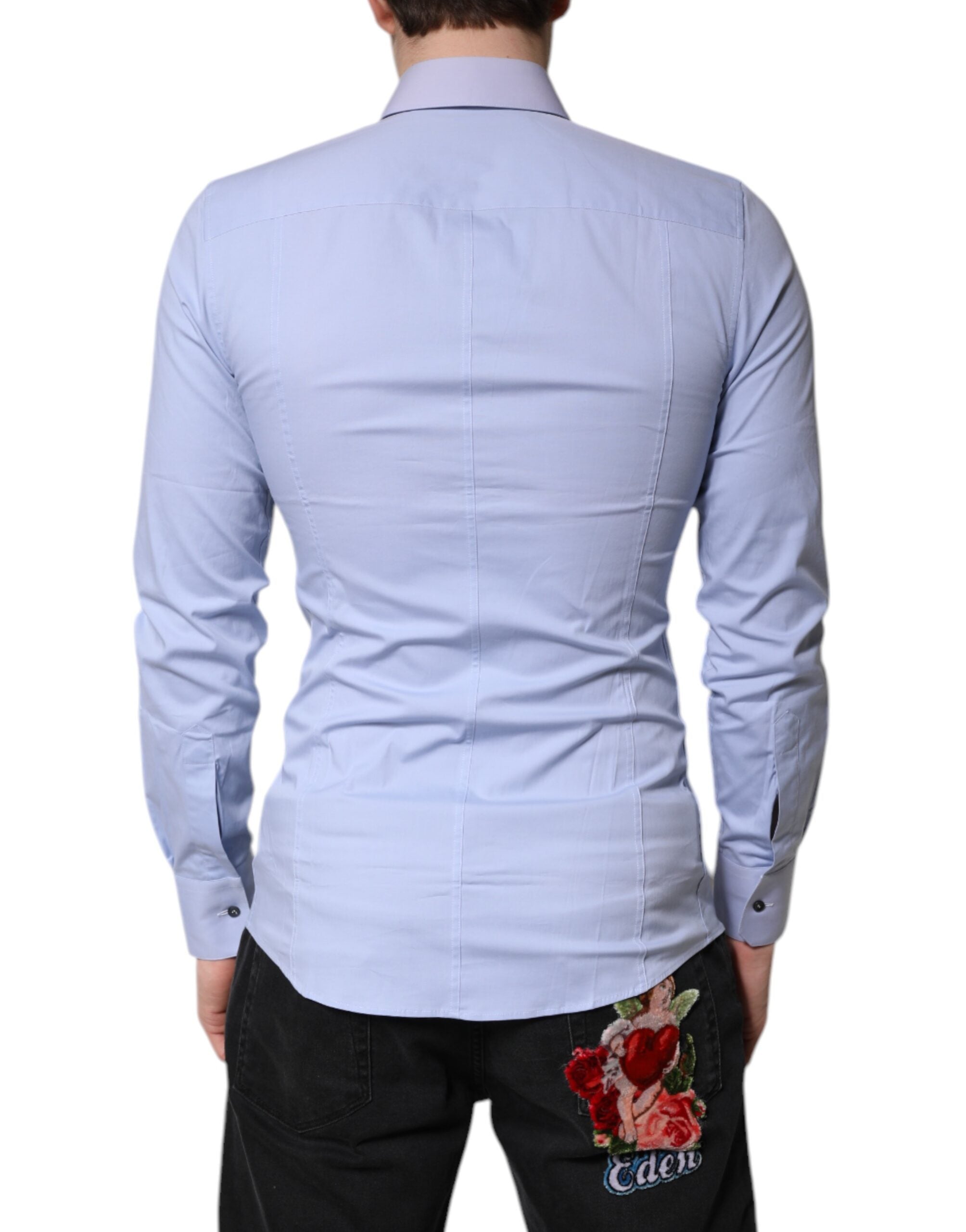 Dolce & Gabbana Light Blue Cotton SICILIA Dress Formal Men's Shirt (Pre-Owned)