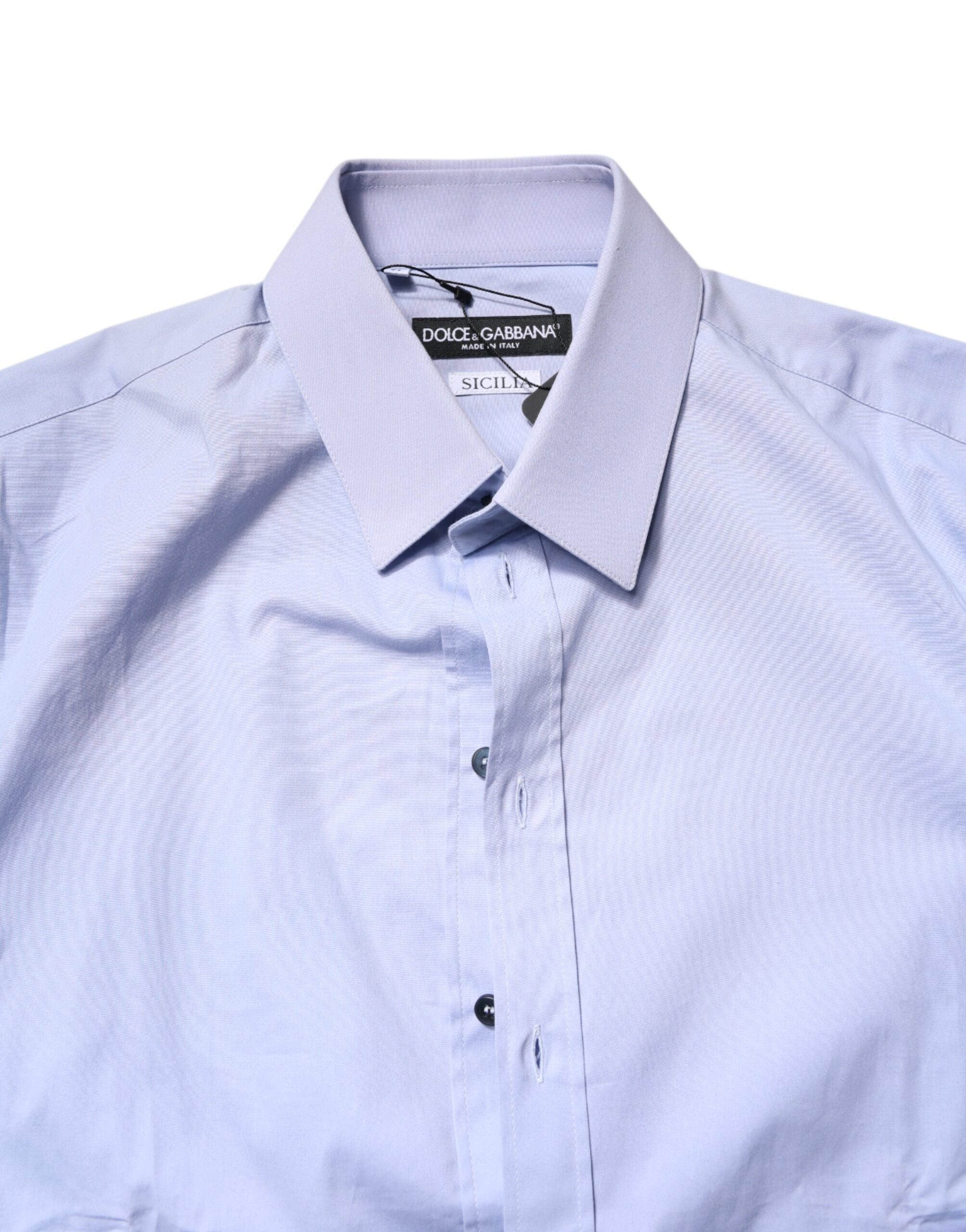 Dolce & Gabbana Light Blue Cotton SICILIA Dress Formal Men's Shirt (Pre-Owned)
