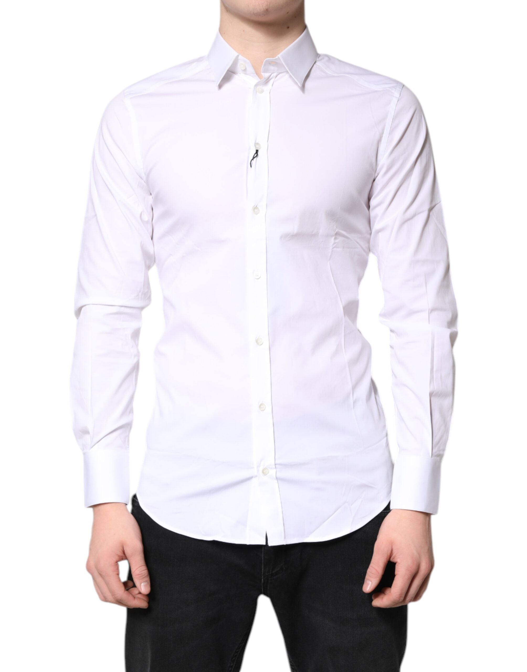 Dolce & Gabbana White Cotton Stretch GOLD Dress Formal Men's Shirt (Pre-Owned)