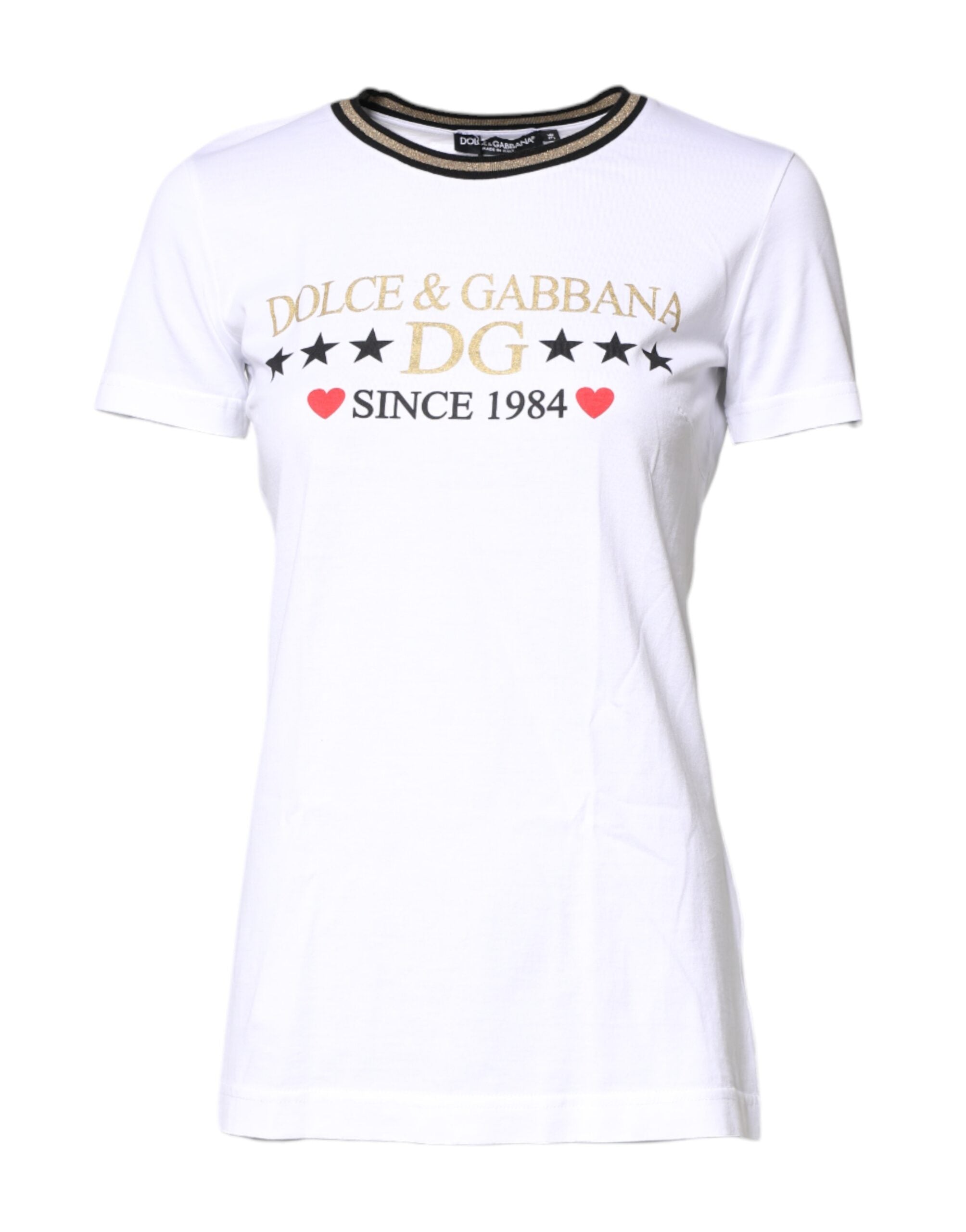 Dolce & Gabbana White Graphic Print Cotton Crew Neck Women's T-shirt (Pre-Owned)