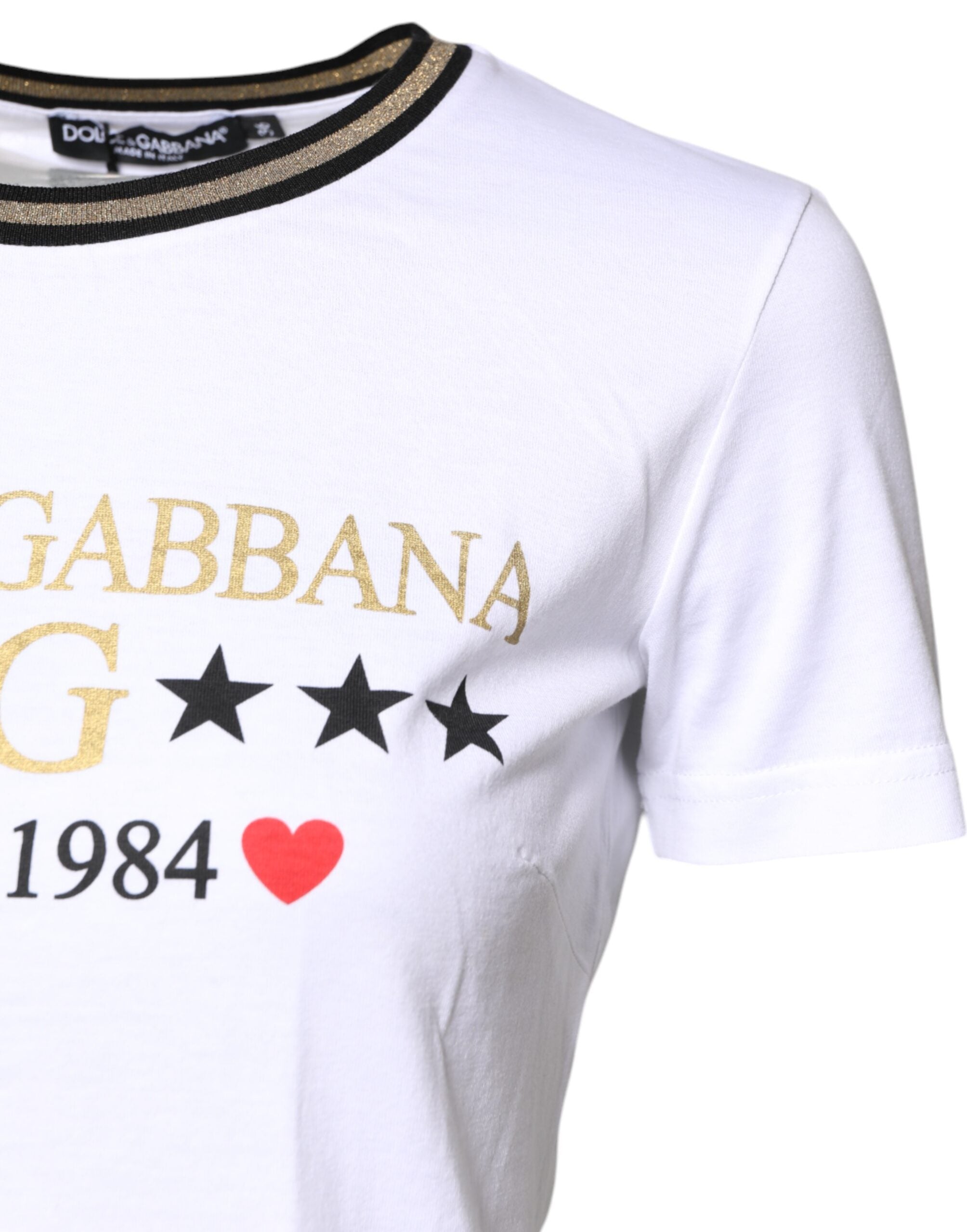 Dolce & Gabbana White Graphic Print Cotton Crew Neck Women's T-shirt (Pre-Owned)