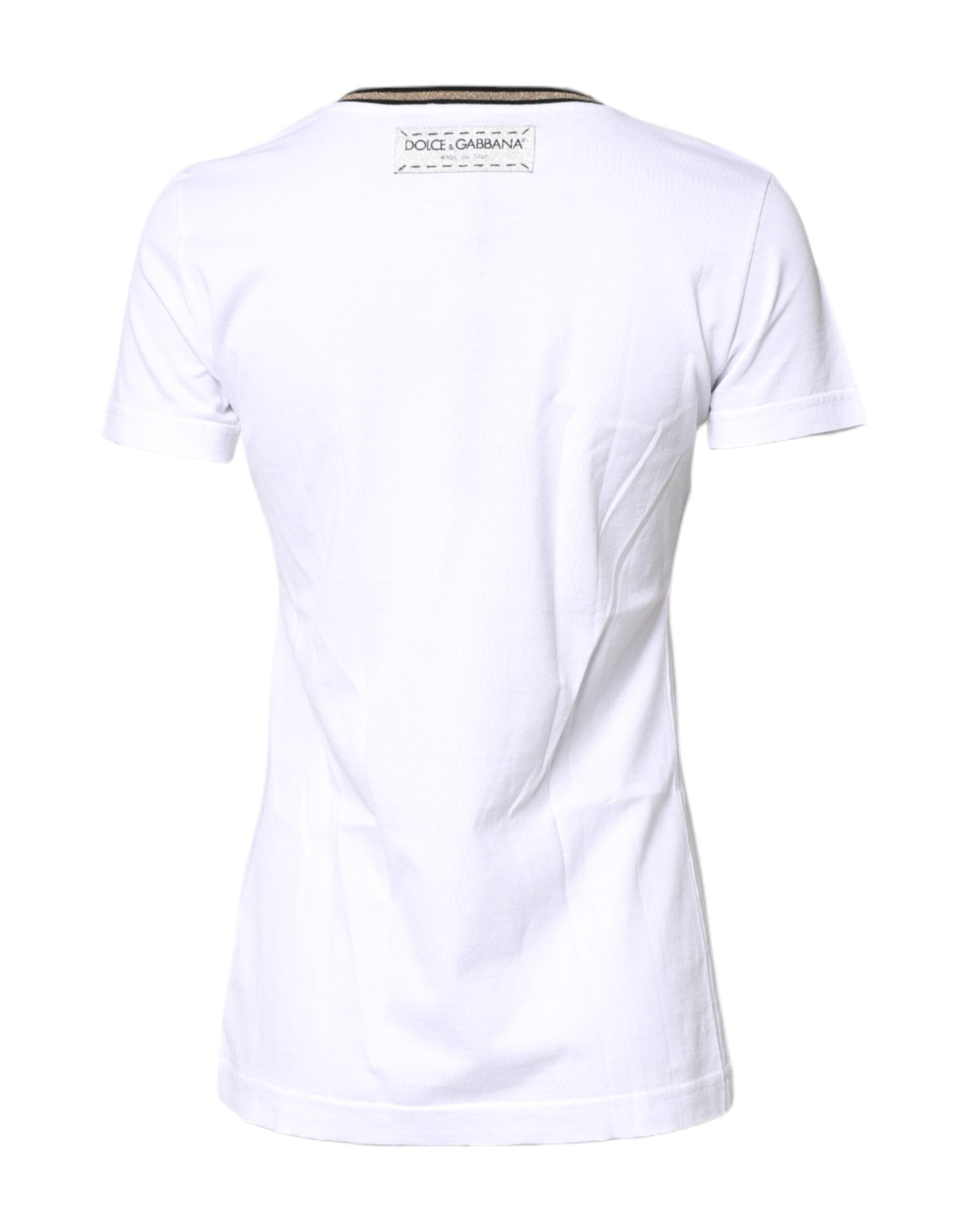 Dolce & Gabbana White Graphic Print Cotton Crew Neck Women's T-shirt (Pre-Owned)