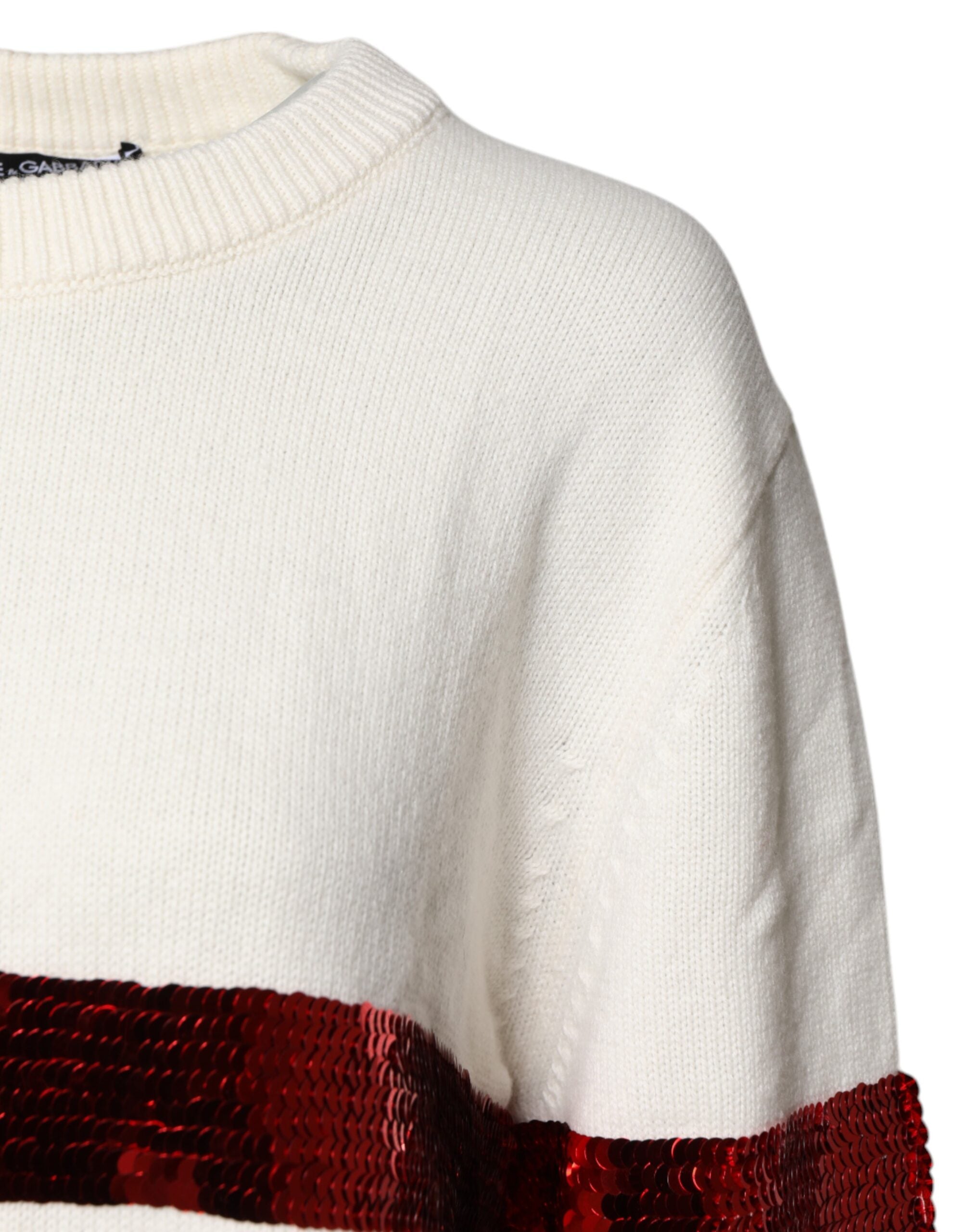 Dolce & Gabbana White Sequined Crew Neck Pullover Women's Sweater (Pre-Owned)