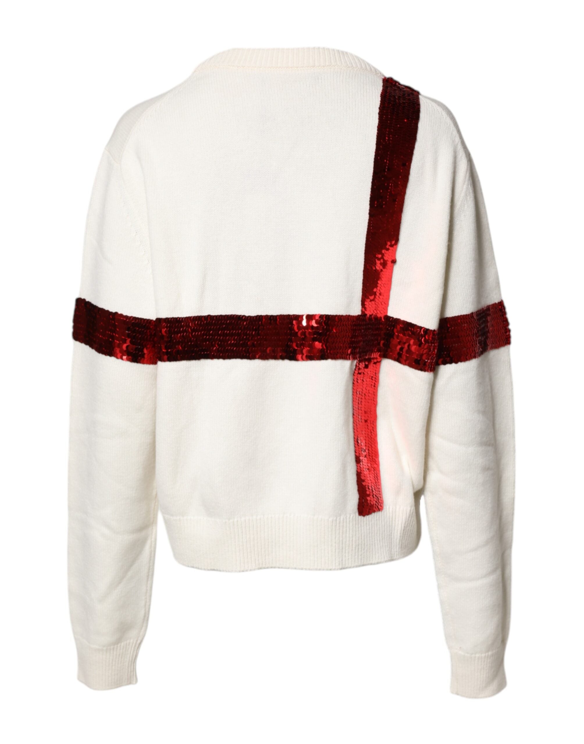 Dolce & Gabbana White Sequined Crew Neck Pullover Women's Sweater (Pre-Owned)