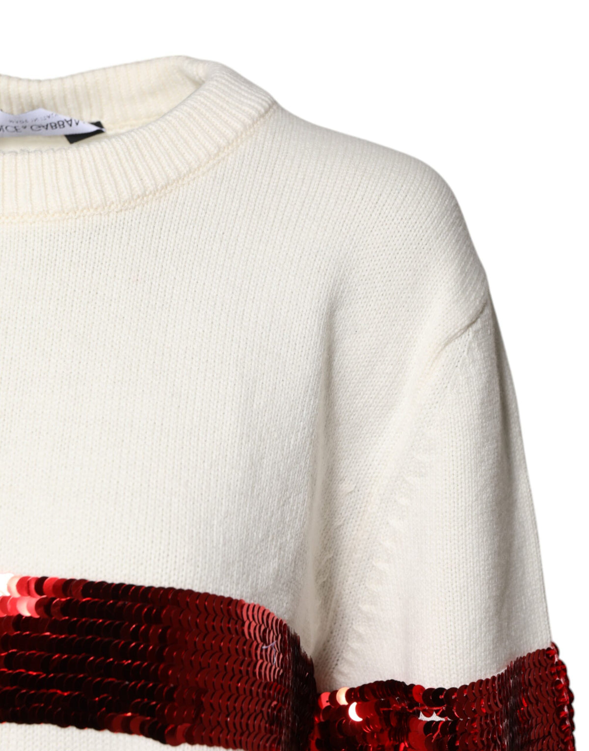 Dolce & Gabbana White Sequined Crew Neck Pullover Women's Sweater (Pre-Owned)