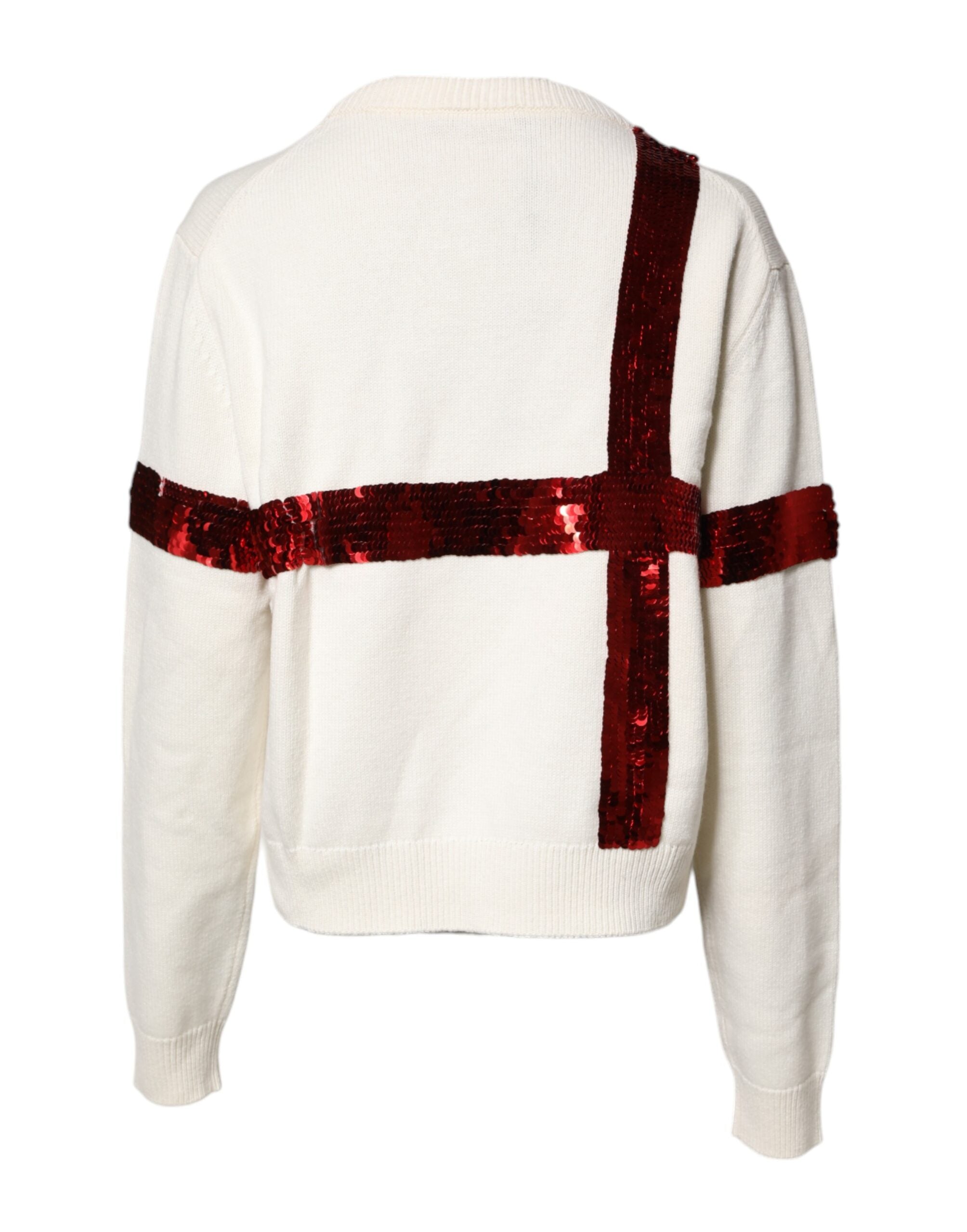 Dolce & Gabbana White Sequined Crew Neck Pullover Women's Sweater (Pre-Owned)