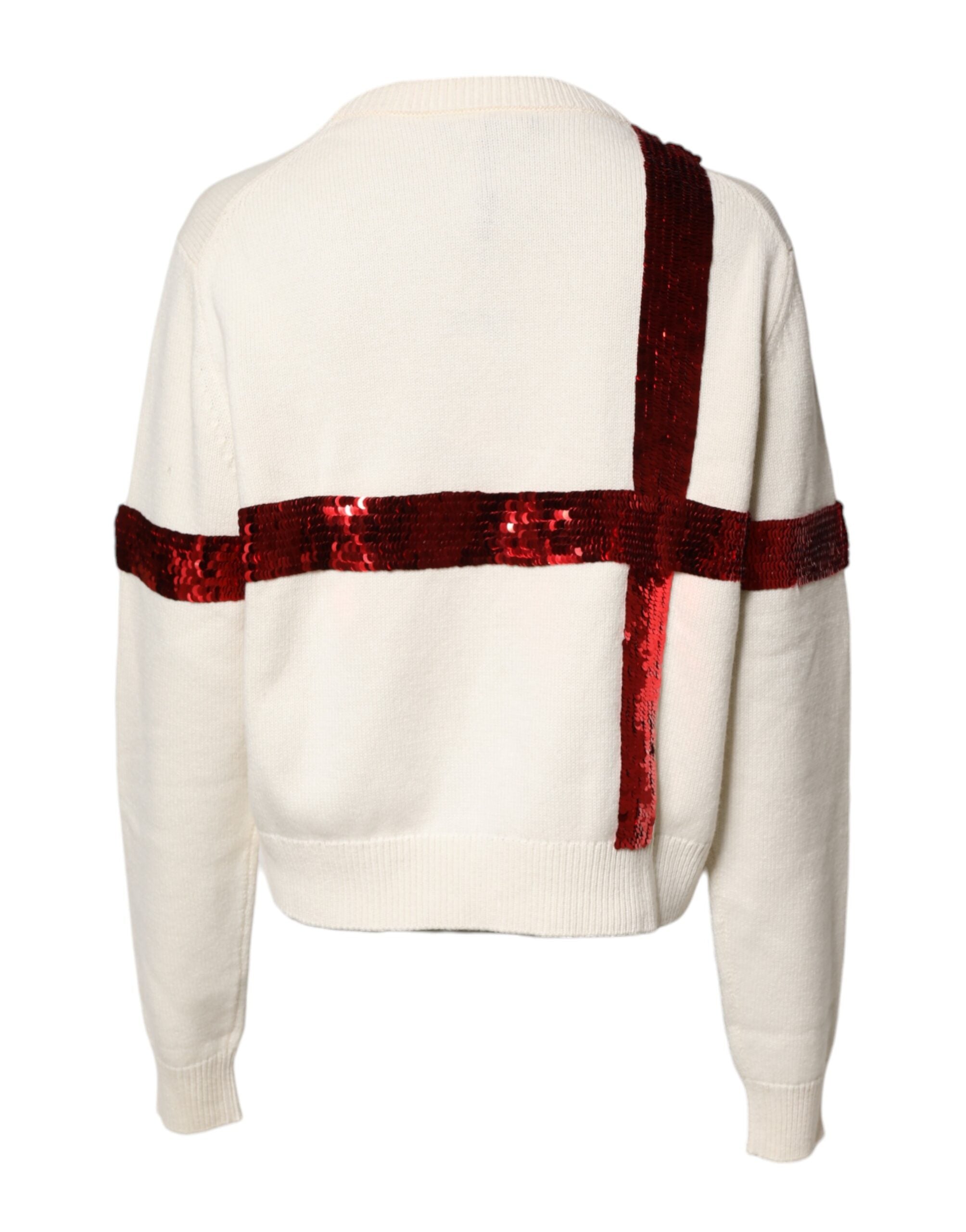Dolce & Gabbana White Sequined Crew Neck Pullover Women's Sweater (Pre-Owned)