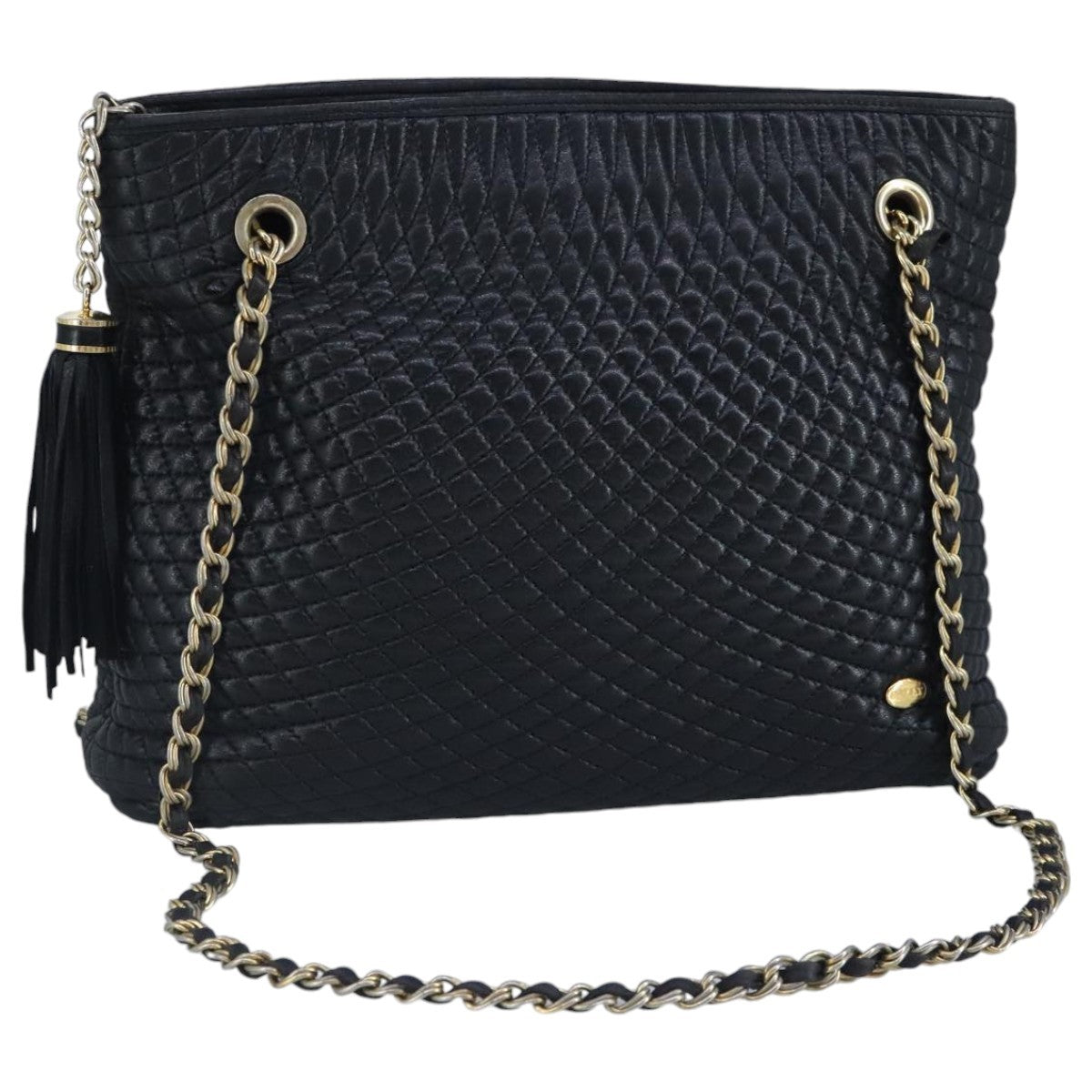 Bally Vintage Chain Quilted Leather Navy Leather Shoulder Bag Bag (Pre-Owned)