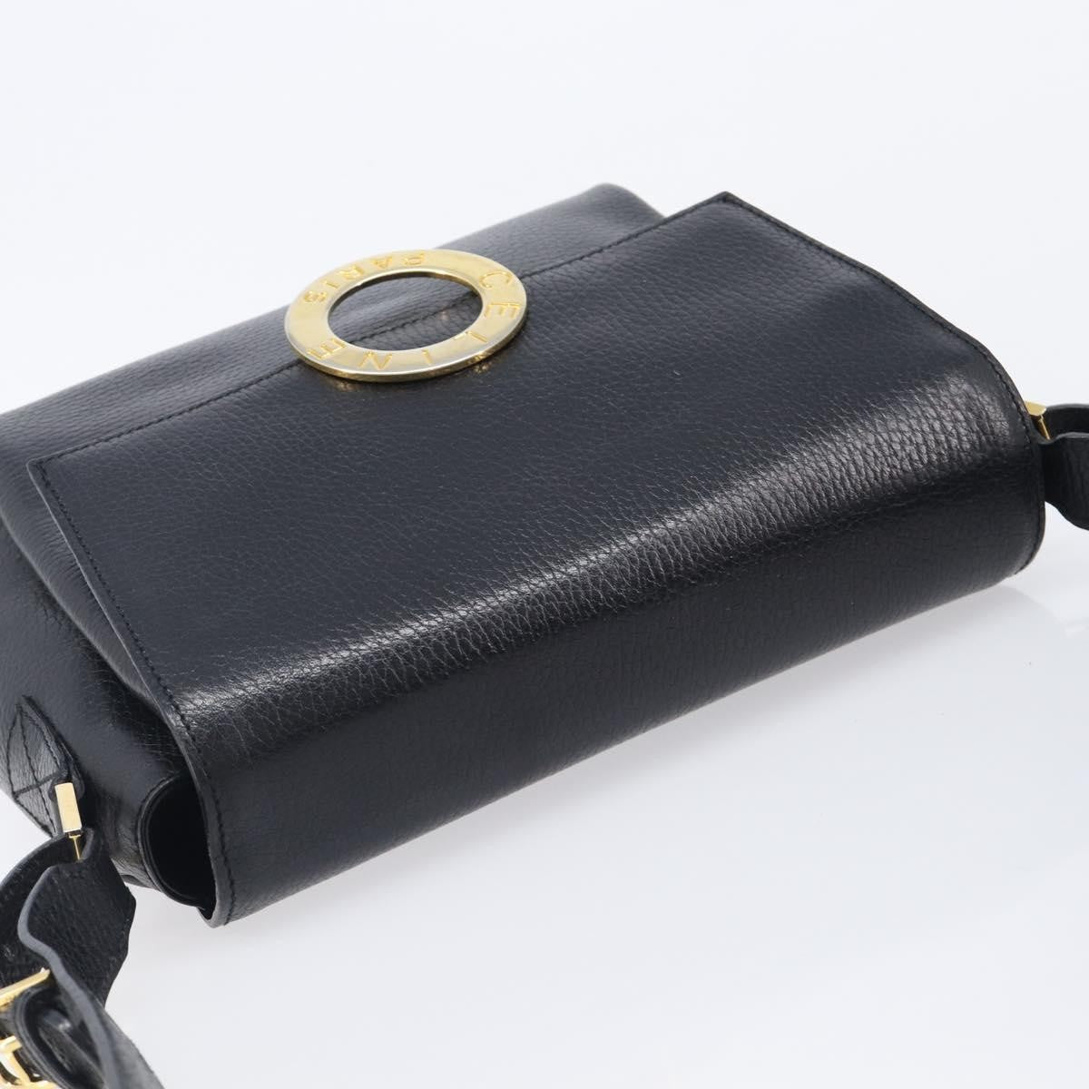 Celine Vintage Circle Logo Leather Black Leather Crossbody Bag Bag (Pre-Owned)