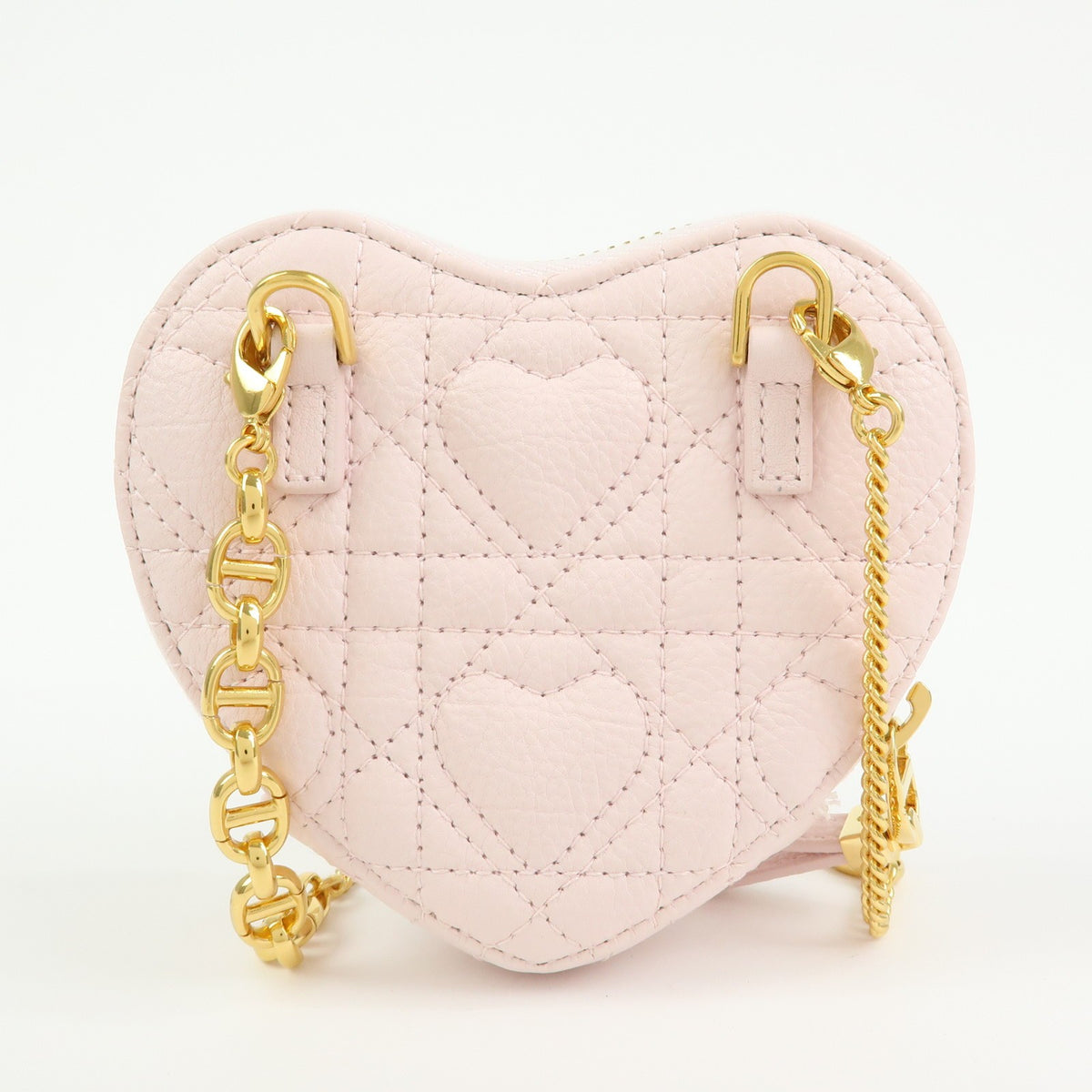 Christian Dior Dioramour Caro Heart Pouch With Chain Cannage Quilt Calfskin Pink Leather Clutche & Pouche Bag (Pre-Owned)