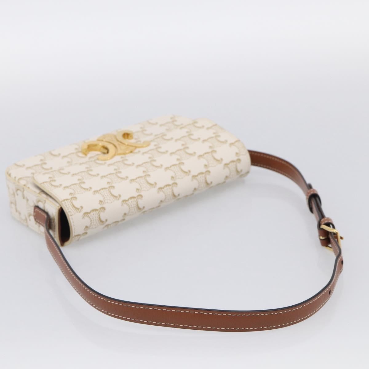 Celine Triomphe East-West Triomphe Coated Canvas White Leather Shoulder Bag Bag (Pre-Owned)