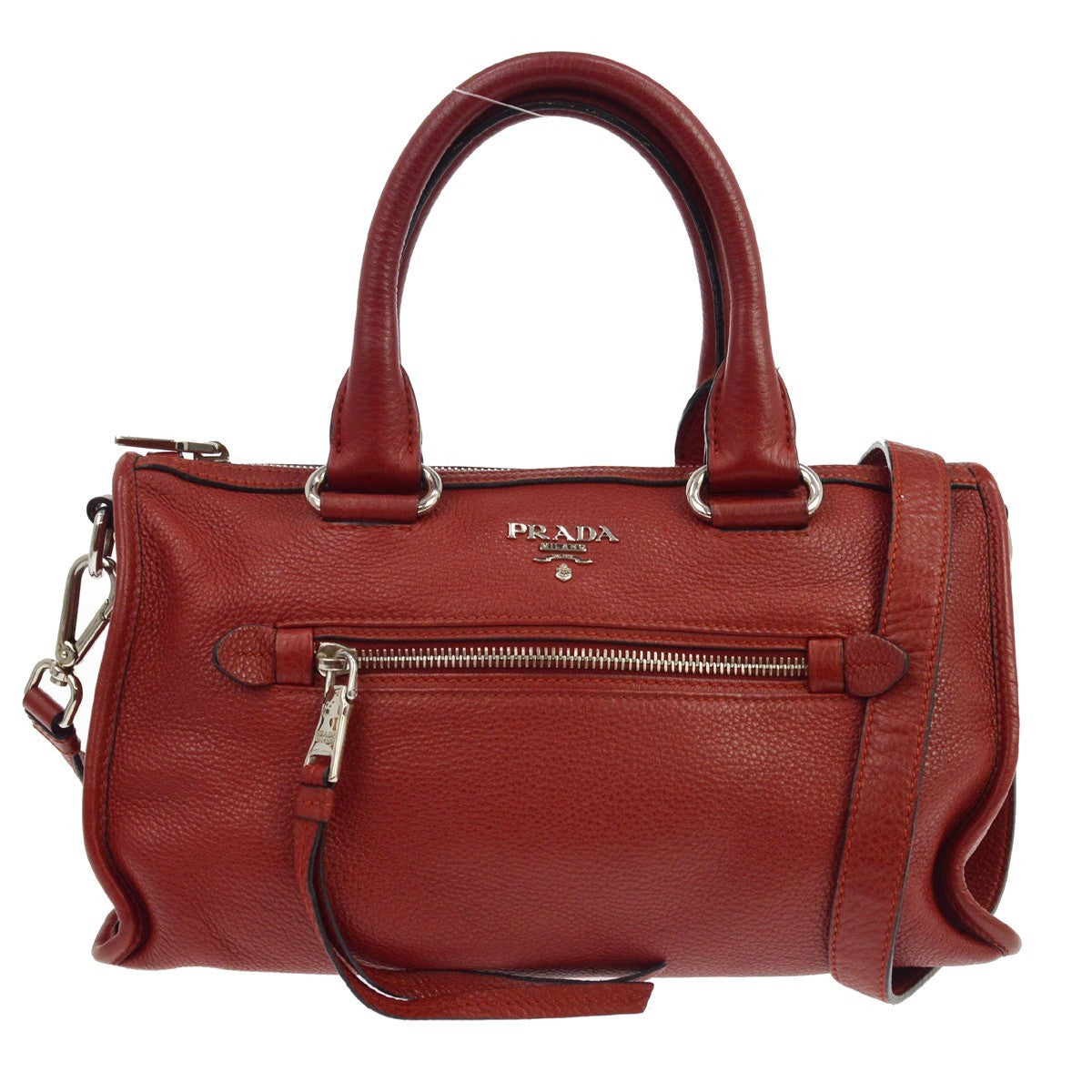 Prada Convertible Boston Vitello Daino Red Leather Handbag (Pre-Owned)
