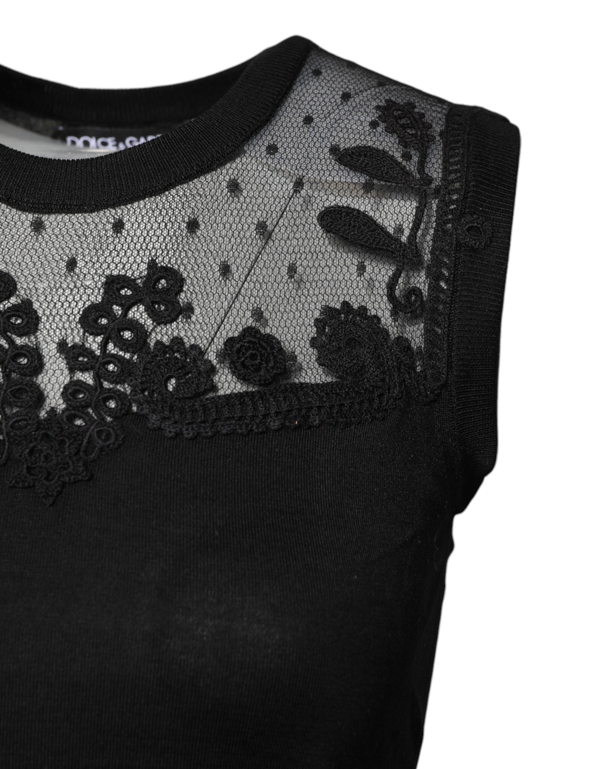 Dolce & Gabbana Black Lace Sheer Crew Neck Sleeveless Women's Top (Pre-Owned)