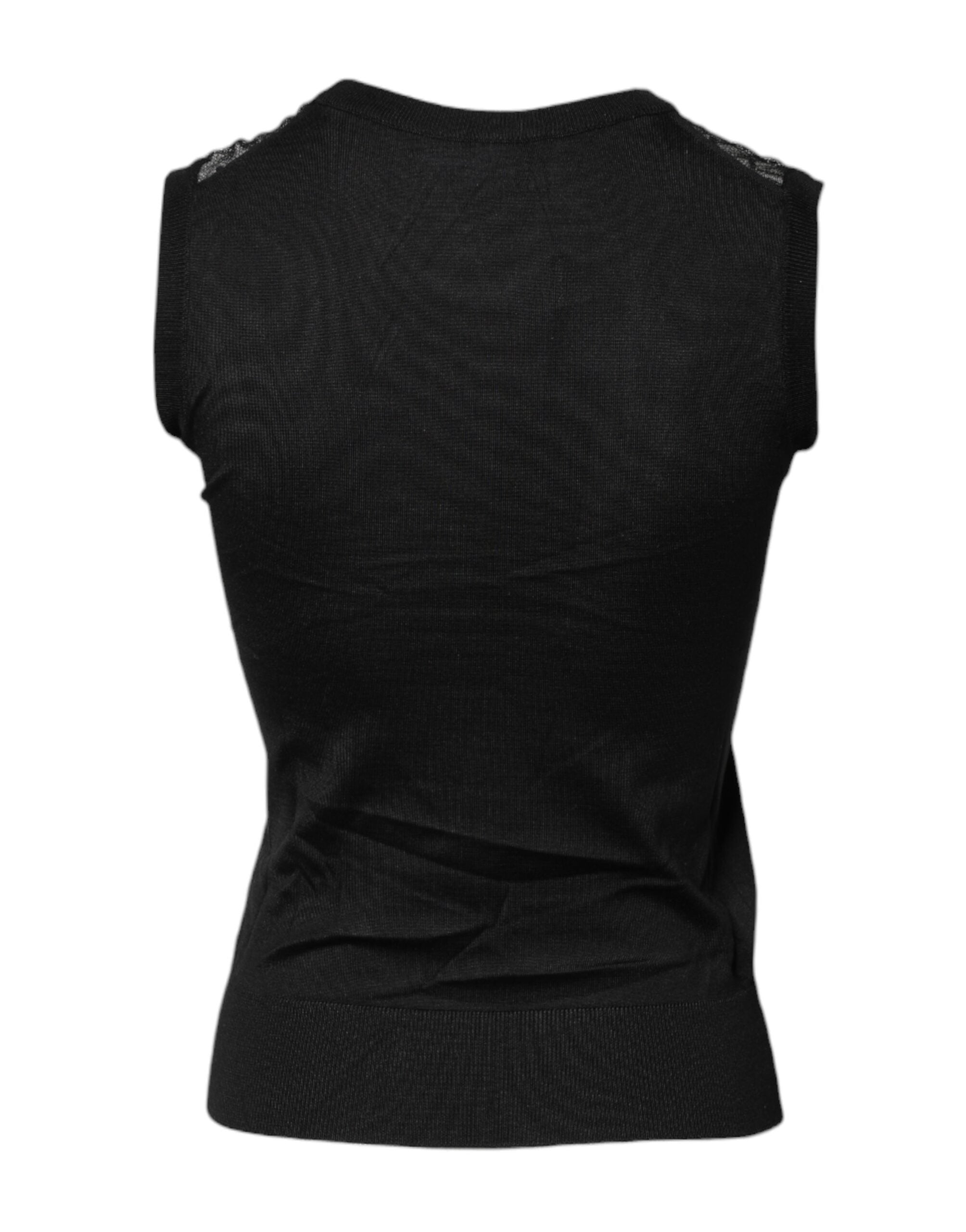 Dolce & Gabbana Black Lace Sheer Crew Neck Sleeveless Women's Top (Pre-Owned)