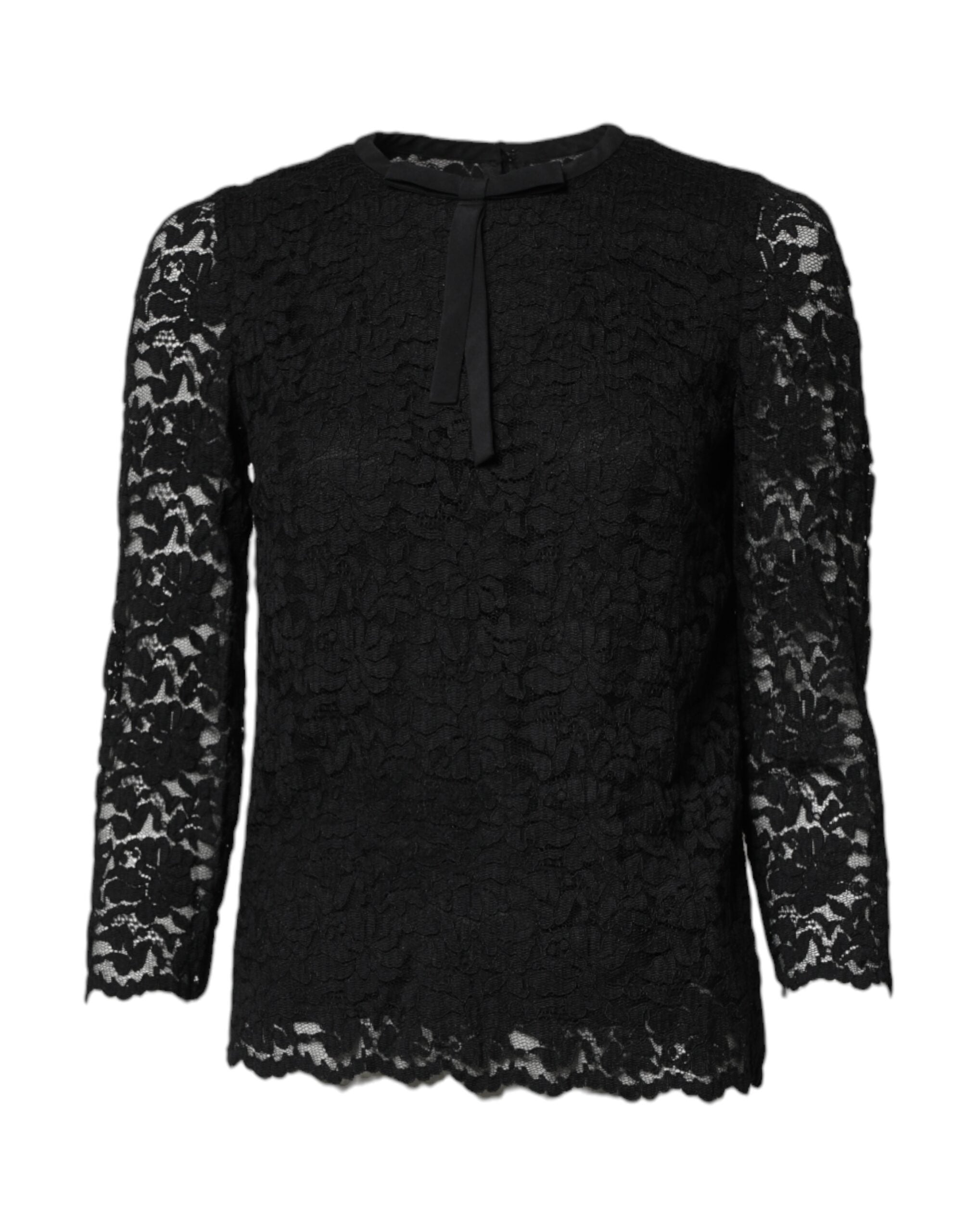 Dolce & Gabbana Black Lace STAFF Crew Neck Long Sleeves Women's Top (Pre-Owned)