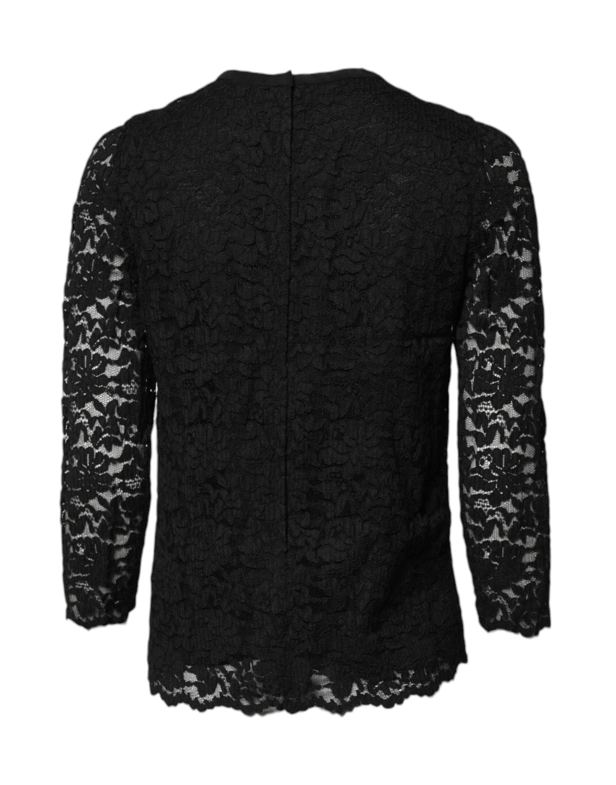 Dolce & Gabbana Black Lace STAFF Crew Neck Long Sleeves Women's Top (Pre-Owned)