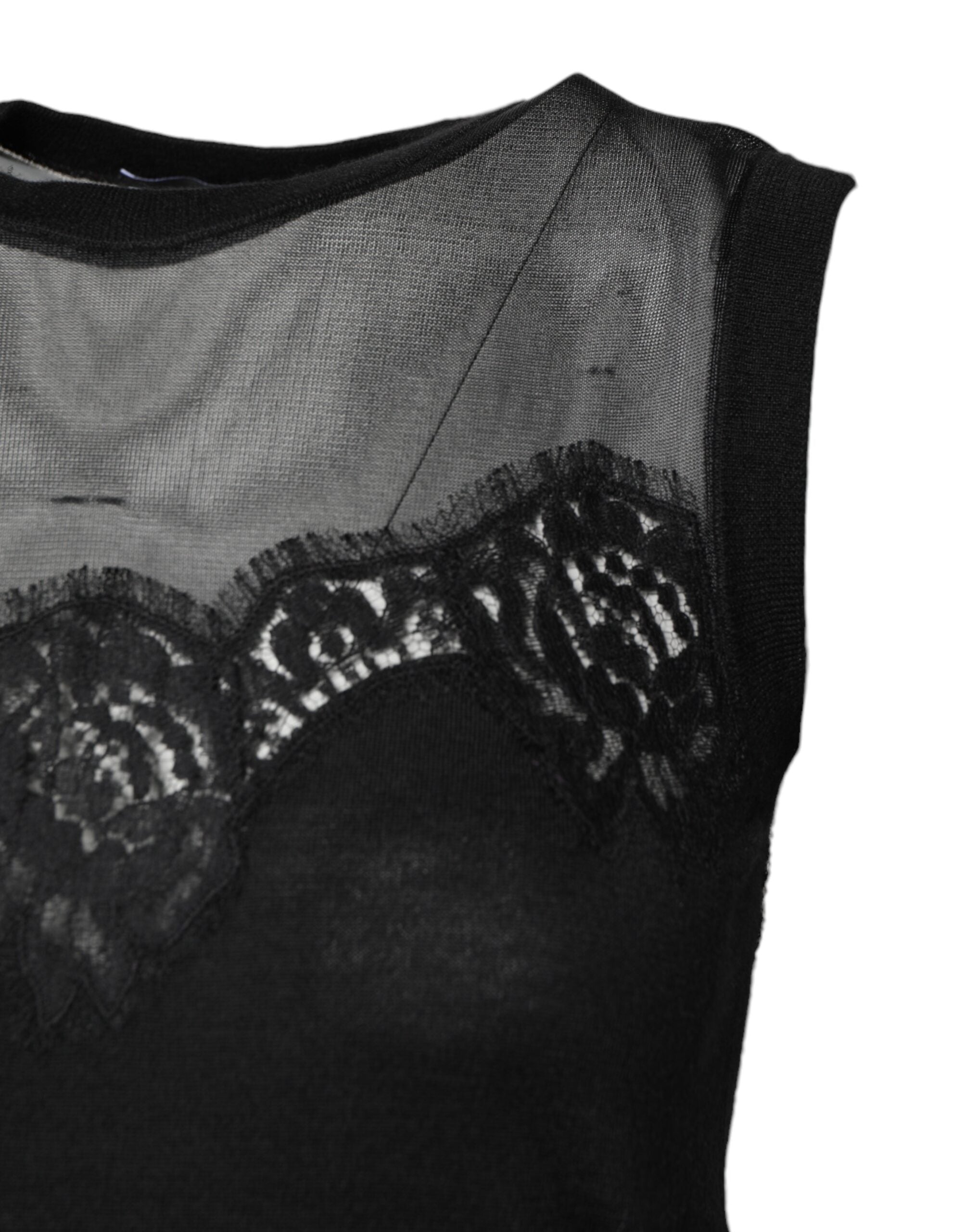 Dolce & Gabbana Black Lace Sheer Crew Neck Sleeveless Women's Top (Pre-Owned)